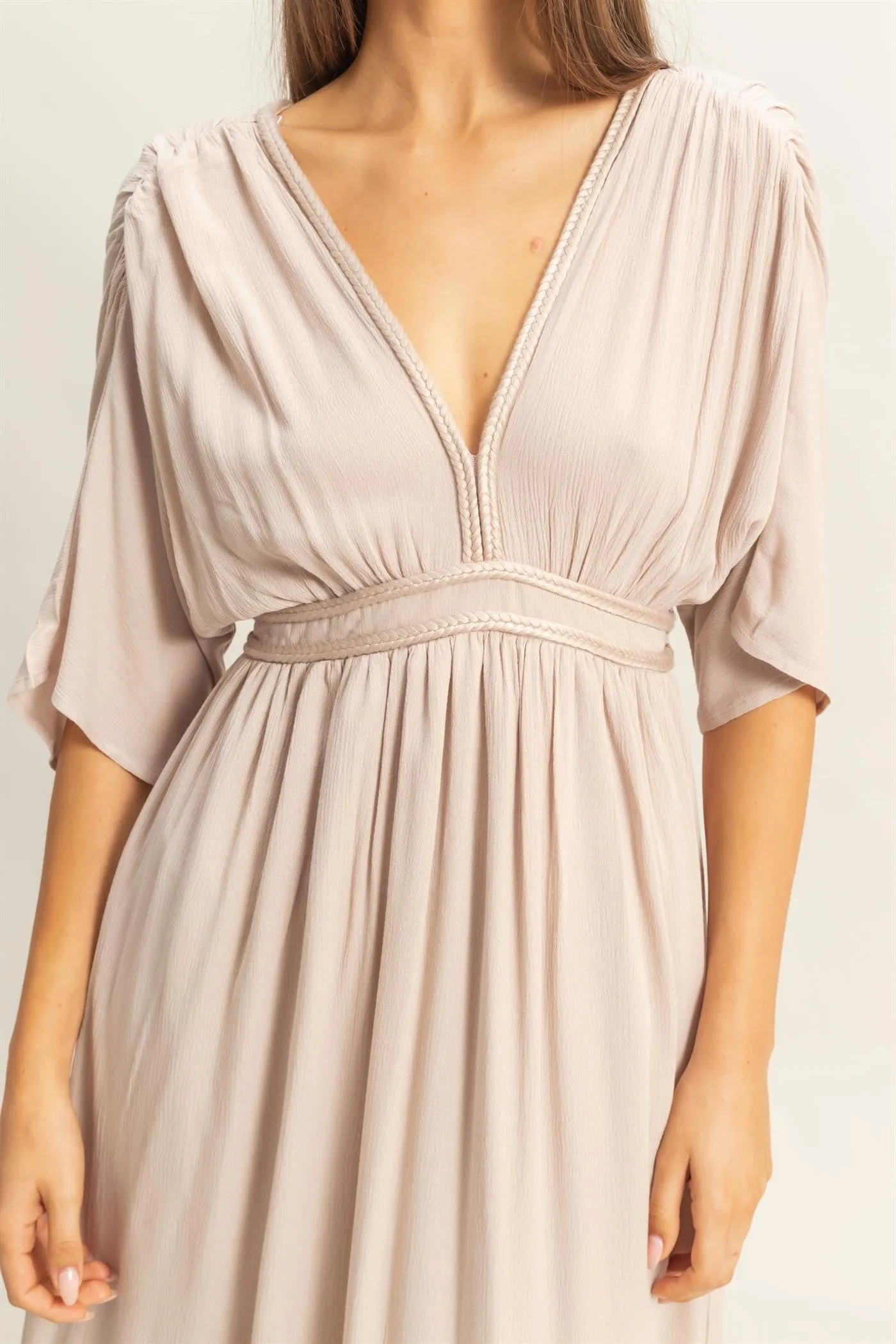 Beige V-Neck Braid Detail Maxi Dress sold by Pinkblush product image thumbnail 4