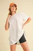 White Oversized Cut Hem Short Sleeve T-Shirt sold by Pinkblush