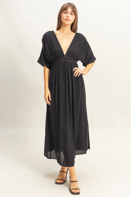 Black V-Neck Braid Detail Maxi Dress sold by Pinkblush