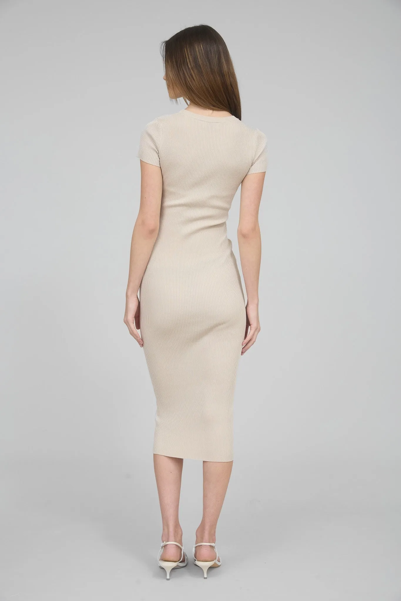 Cream Short Sleeve Rib Knit Midi Dress sold by Pinkblush product image thumbnail 3