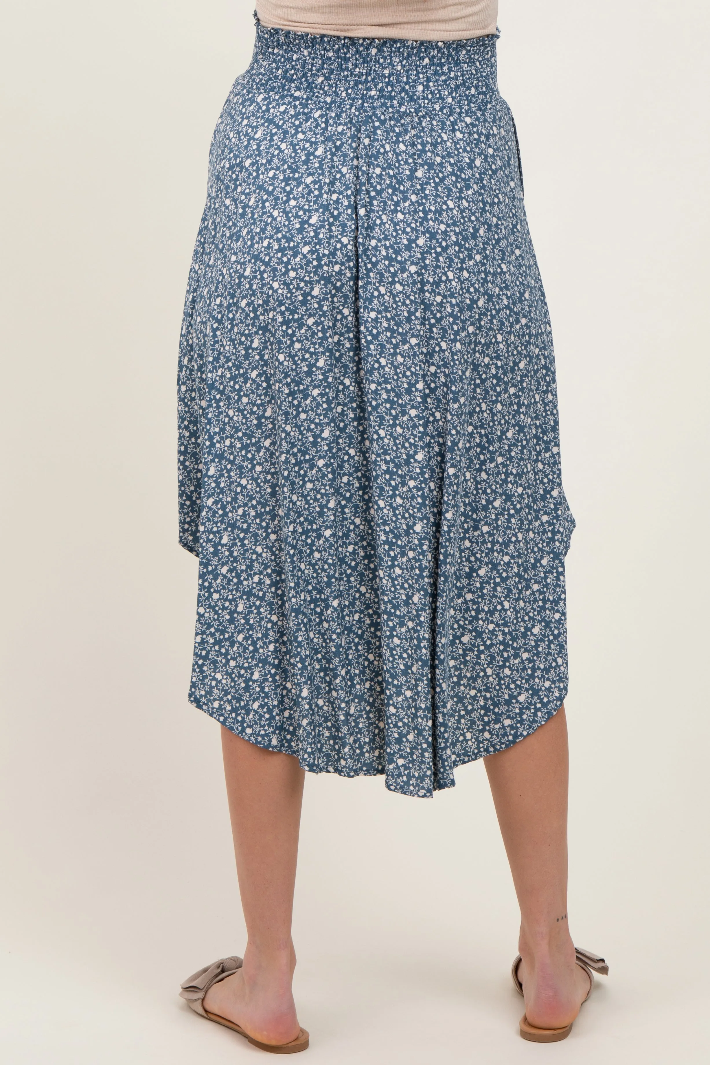 Blue Floral Smocked Waist Maternity Midi Skirt sold by Pinkblush product image thumbnail 4