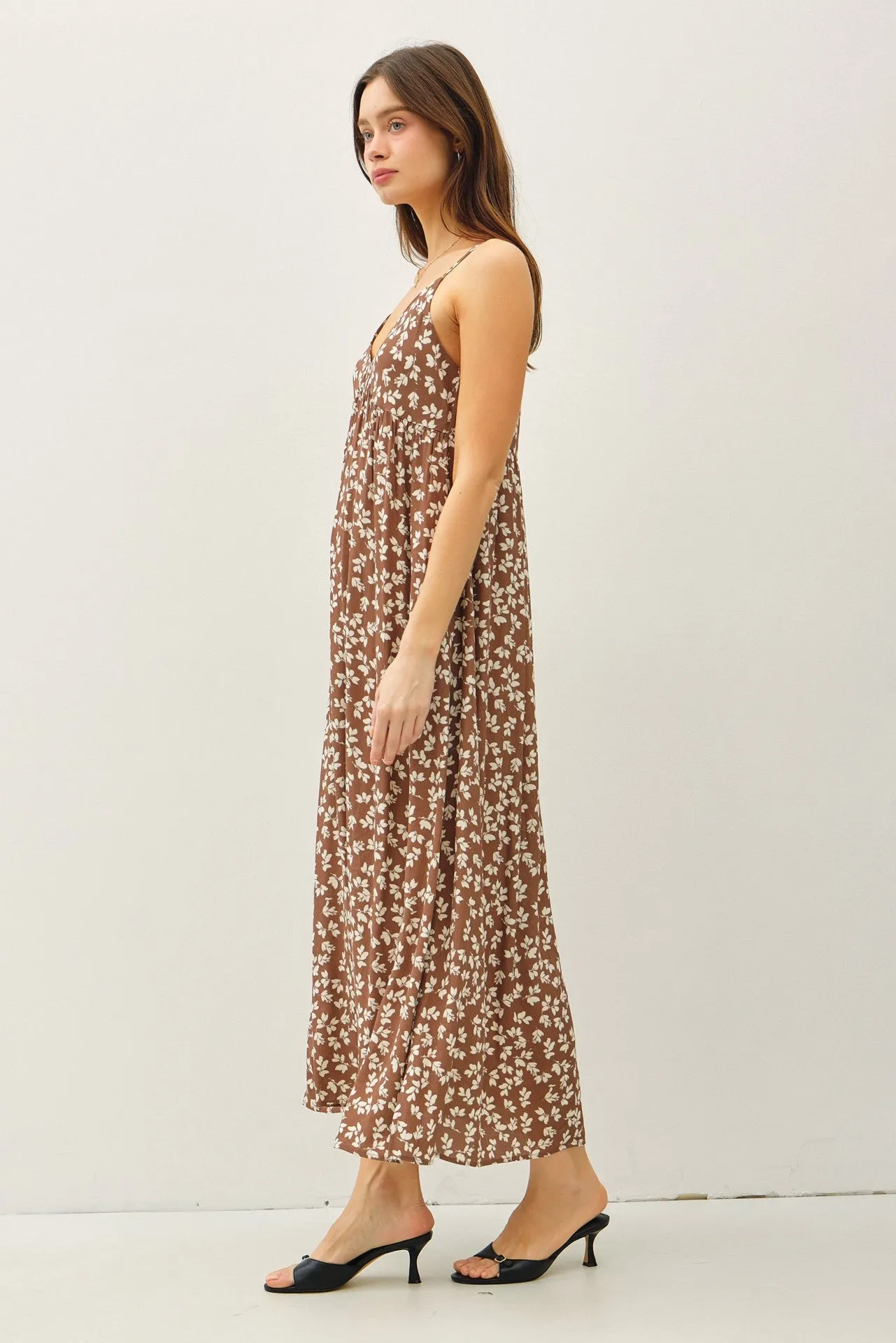 Mocha Floral V-Neck Maxi Dress sold by Pinkblush product image thumbnail 3