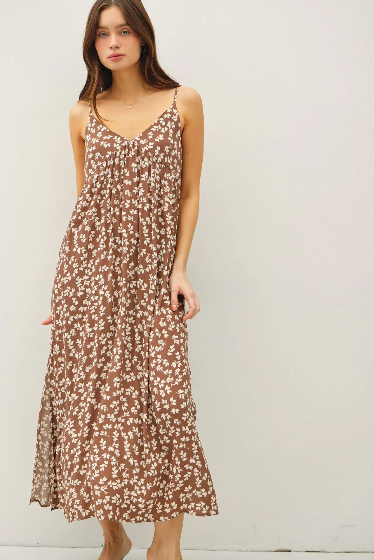 Mocha Floral V-Neck Maxi Dress sold by Pinkblush
