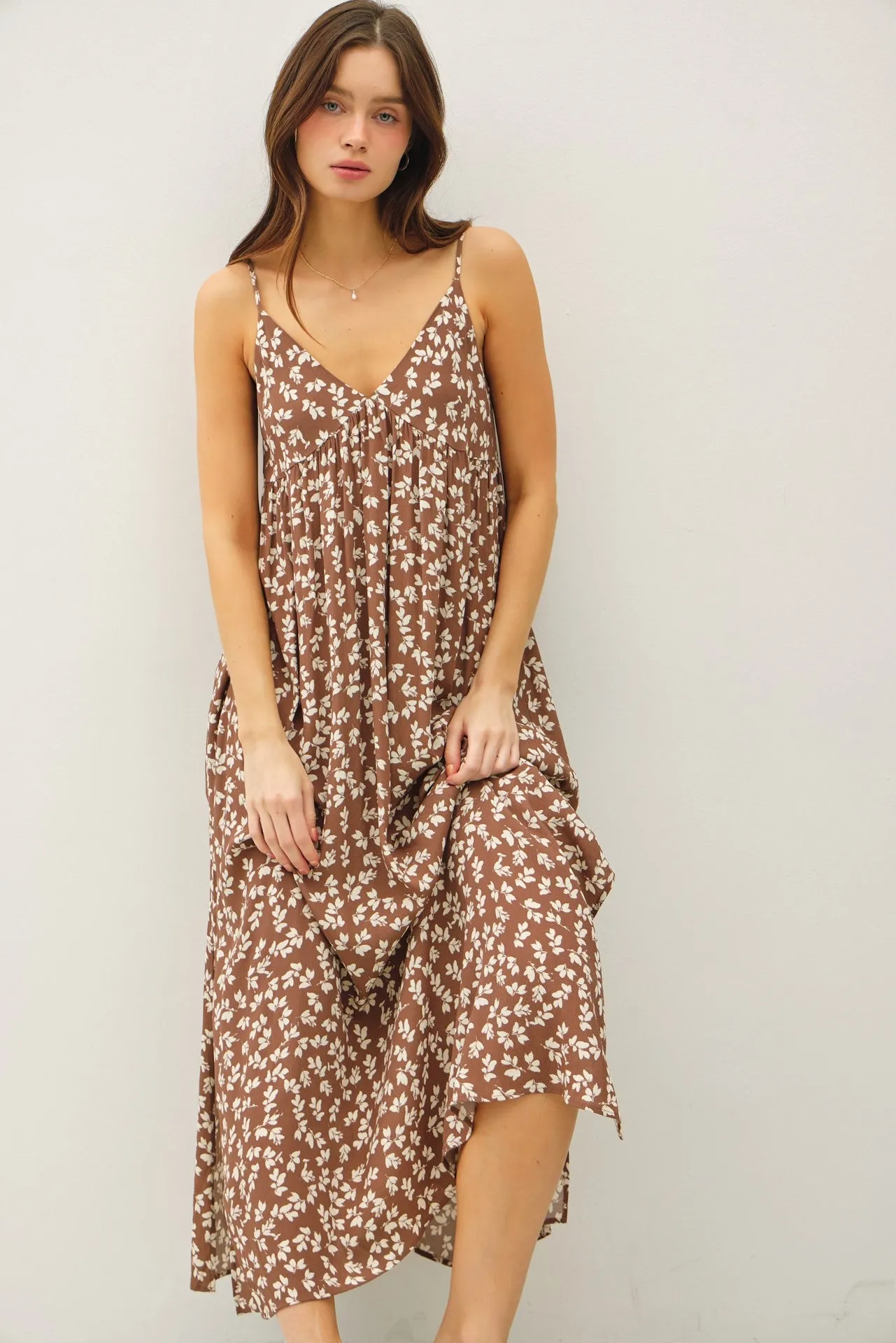 Mocha Floral V-Neck Maxi Dress sold by Pinkblush product image thumbnail 2