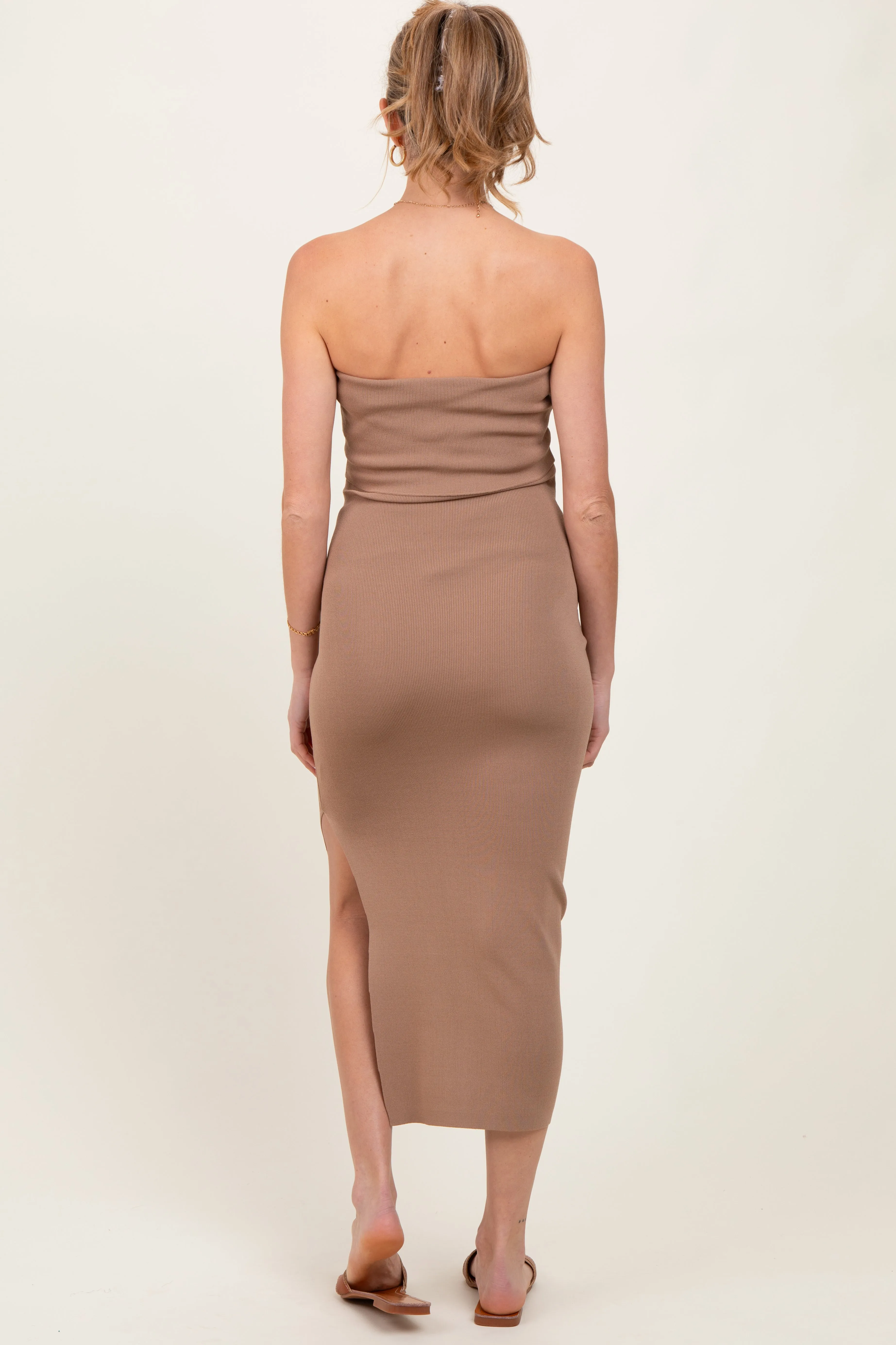 Taupe Strapless Fitted Maternity Maxi Dress sold by Pinkblush product image thumbnail 4