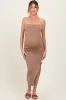 Taupe Strapless Fitted Maternity Maxi Dress sold by Pinkblush