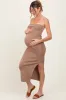 Taupe Strapless Fitted Maternity Maxi Dress sold by Pinkblush