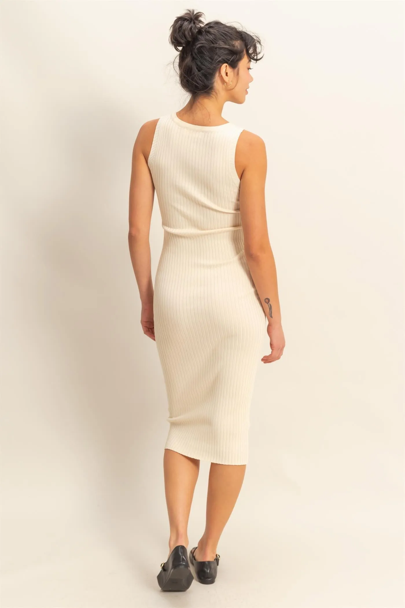Cream Ribbed Sleeveless Midi Dress sold by Pinkblush product image thumbnail 4