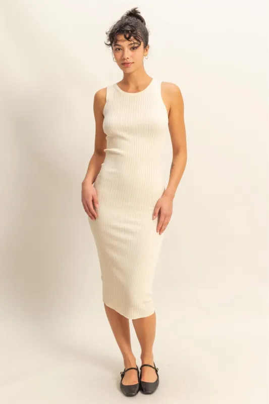 Cream Ribbed Sleeveless Midi Dress sold by Pinkblush