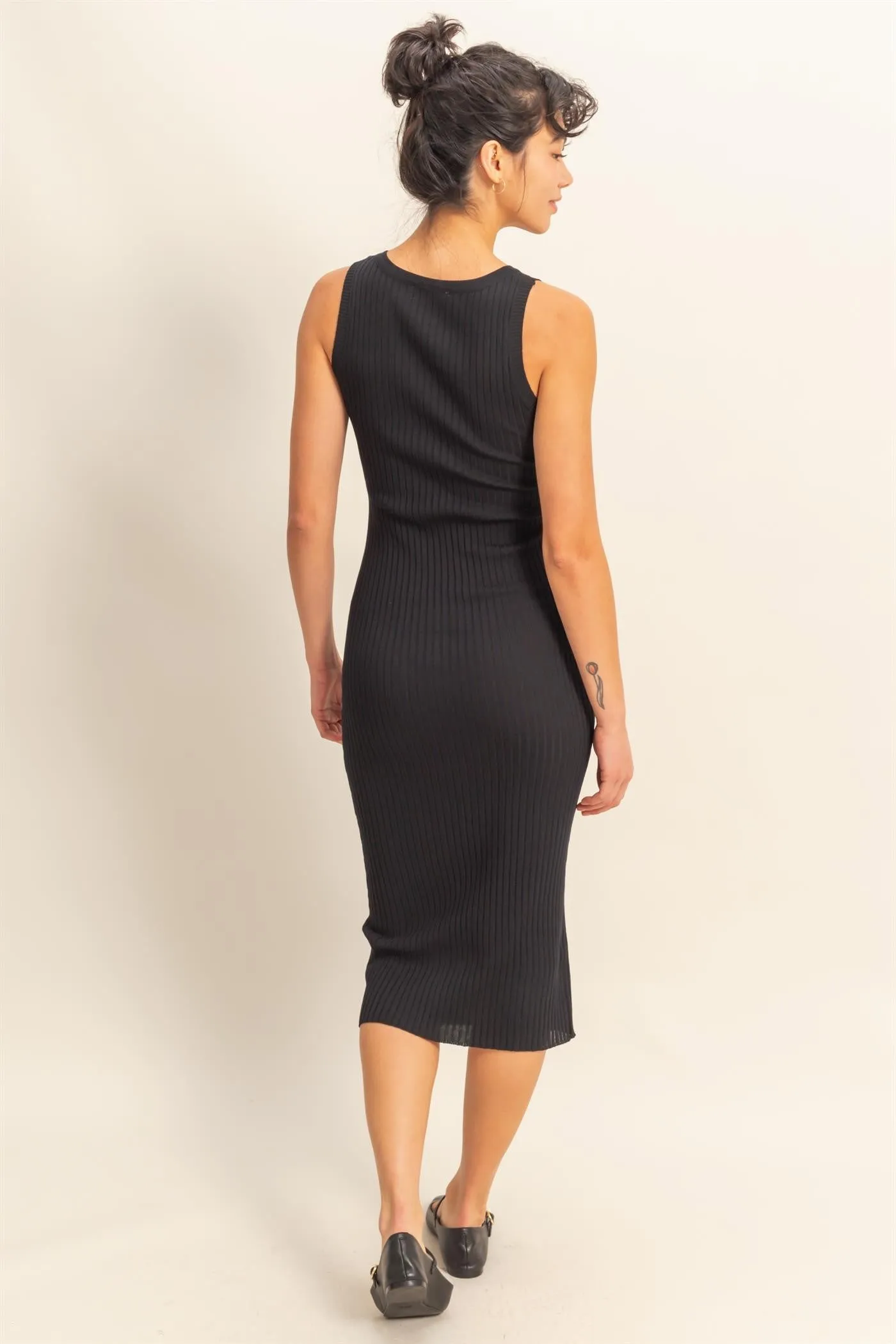 Black Ribbed Sleeveless Midi Dress sold by Pinkblush product image thumbnail 4