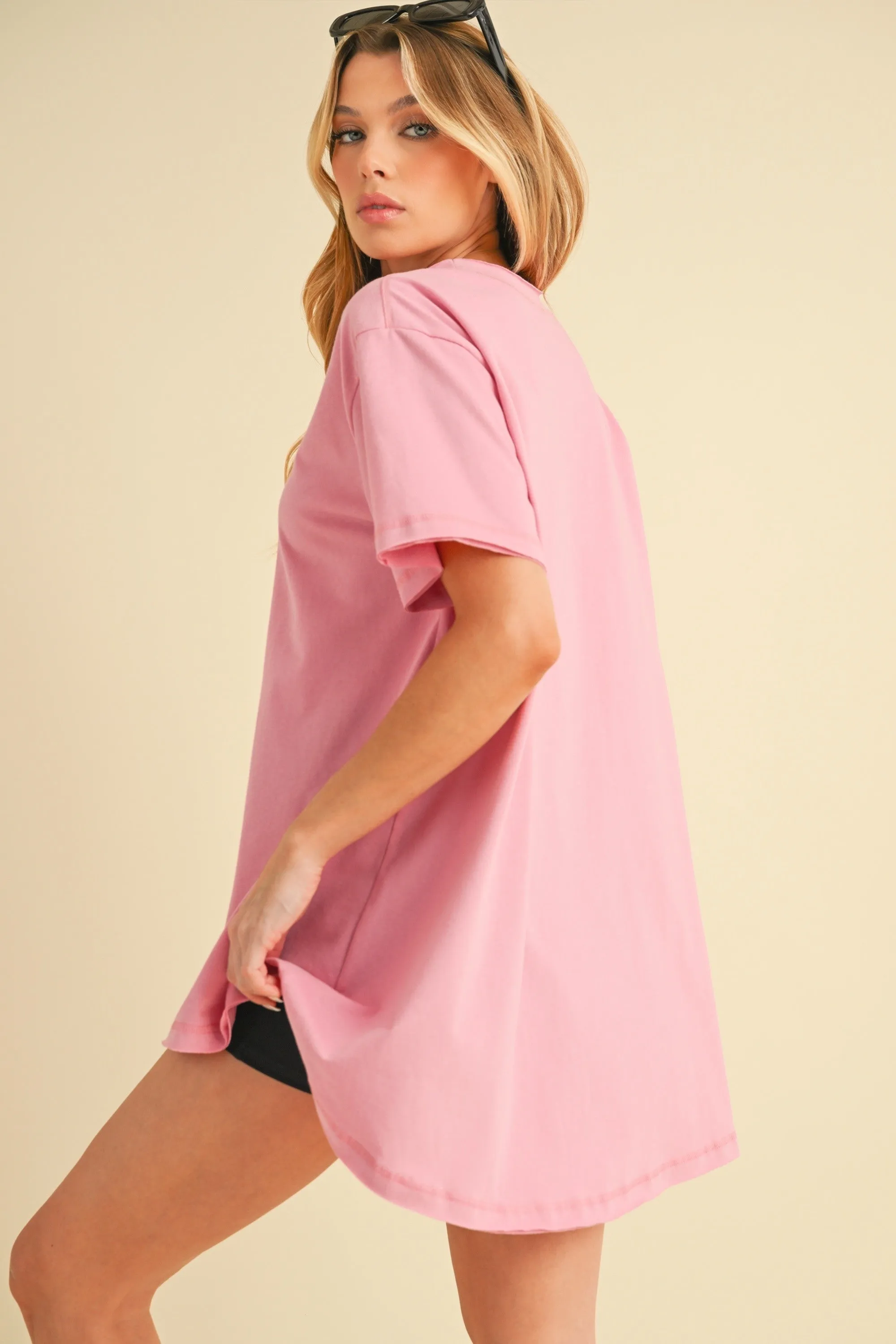 Pink Oversized Cut Hem Short Sleeve T-Shirt sold by Pinkblush product image thumbnail 3