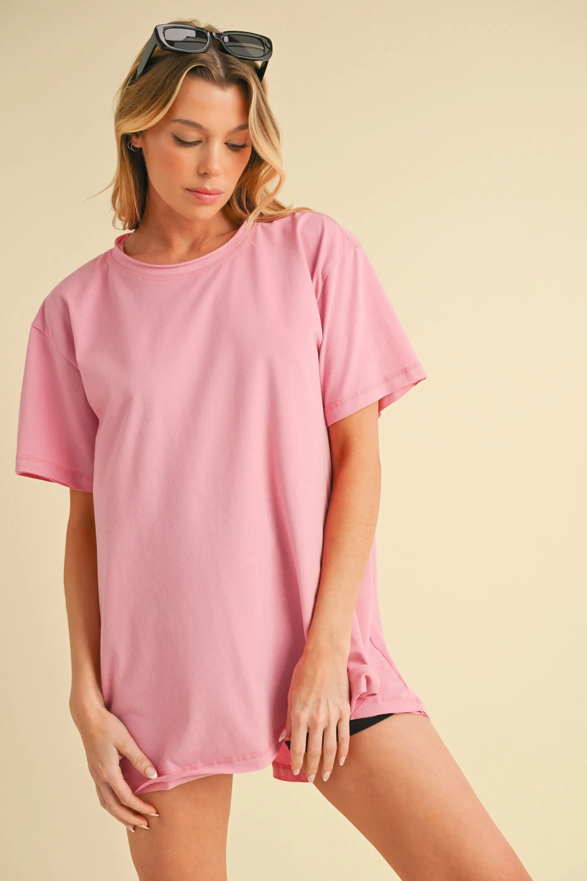 Pink Oversized Cut Hem Short Sleeve T-Shirt sold by Pinkblush product image thumbnail 2