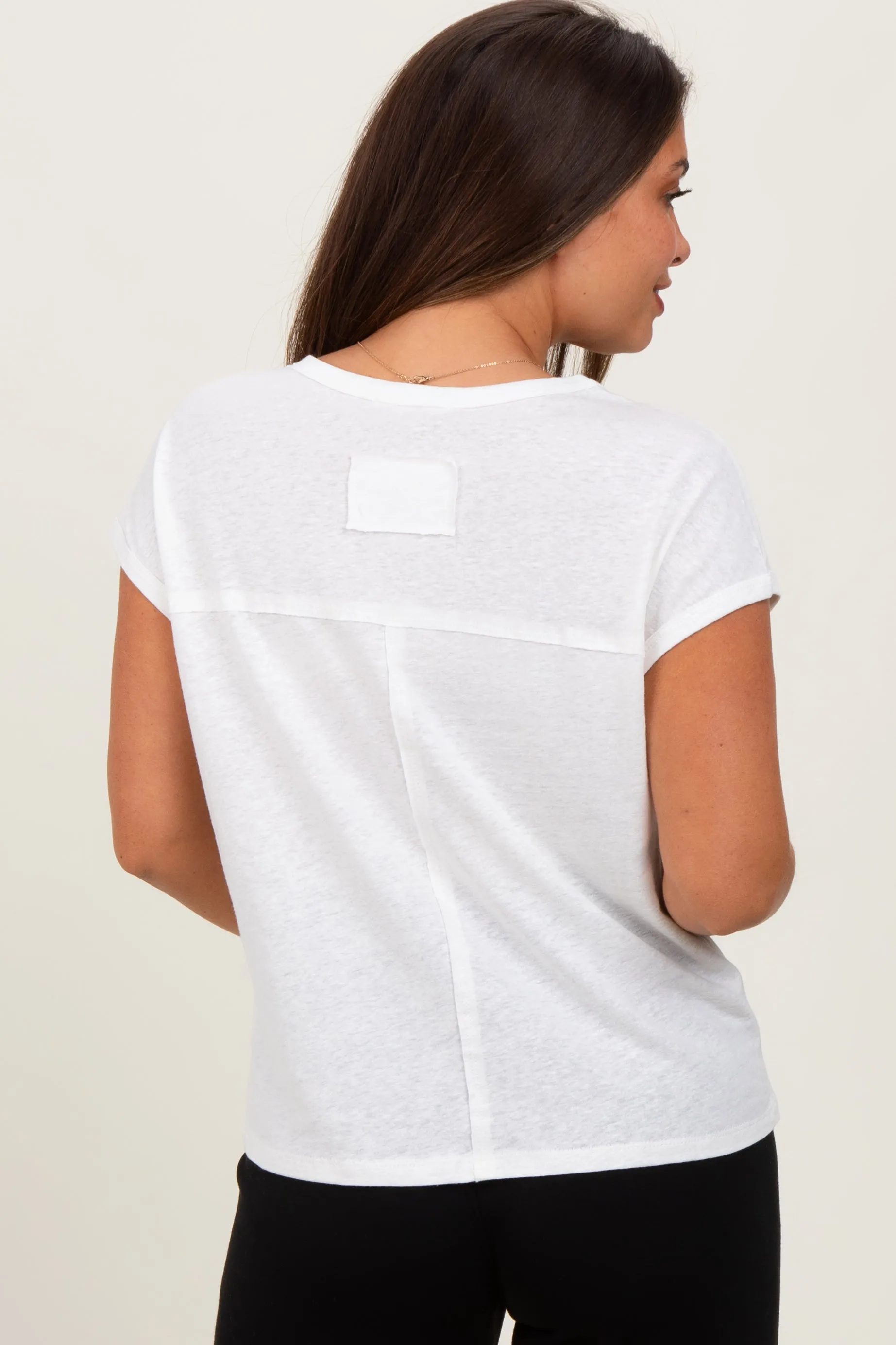 White Linen Blend Maternity Short Sleeve Tee sold by Pinkblush product image thumbnail 4