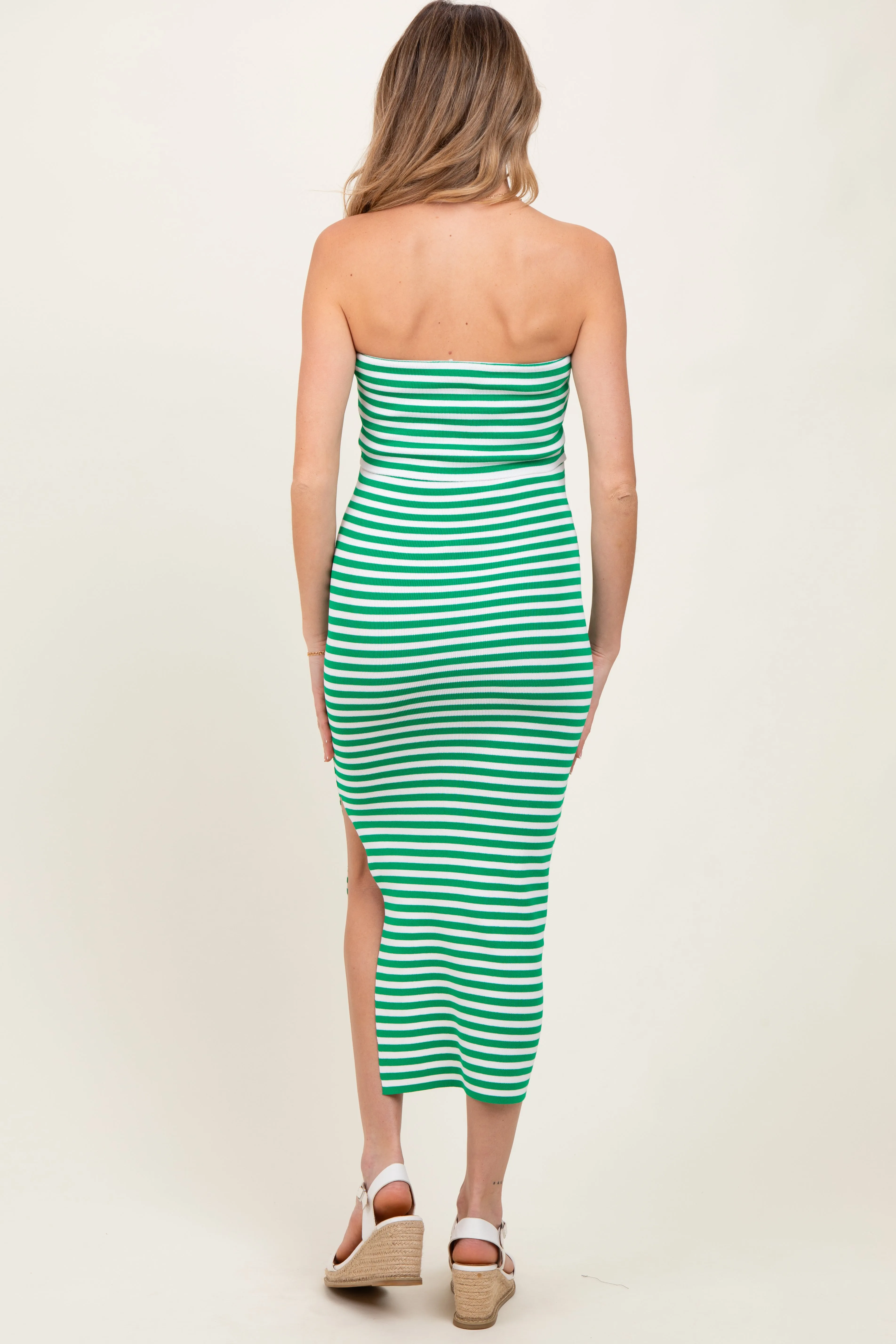 Green/White Striped Strapless Fitted Maternity Maxi Dress sold by Pinkblush product image thumbnail 3