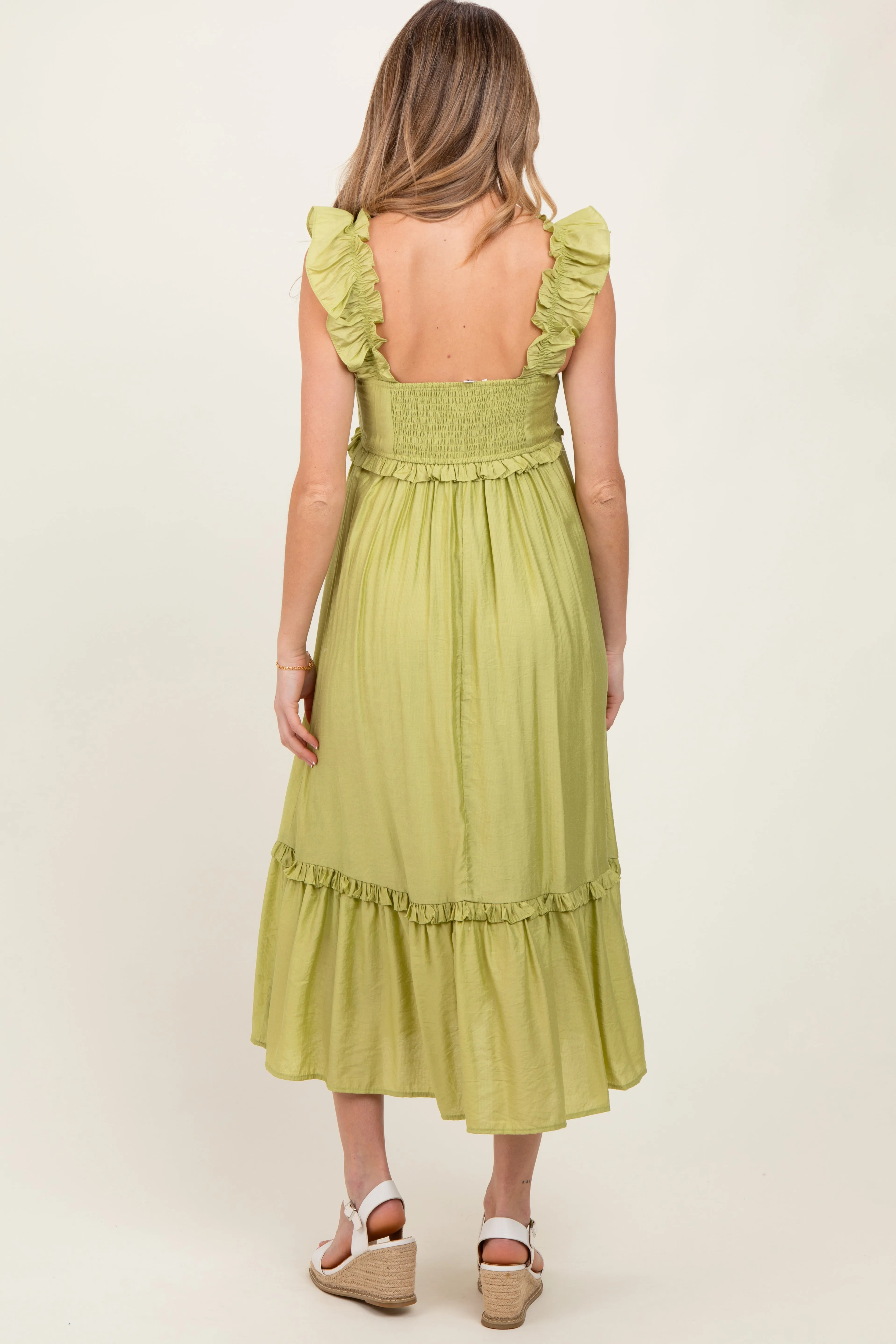 Lime Ruffle Strap Square Neck Maternity Midi Dress sold by Pinkblush product image thumbnail 4