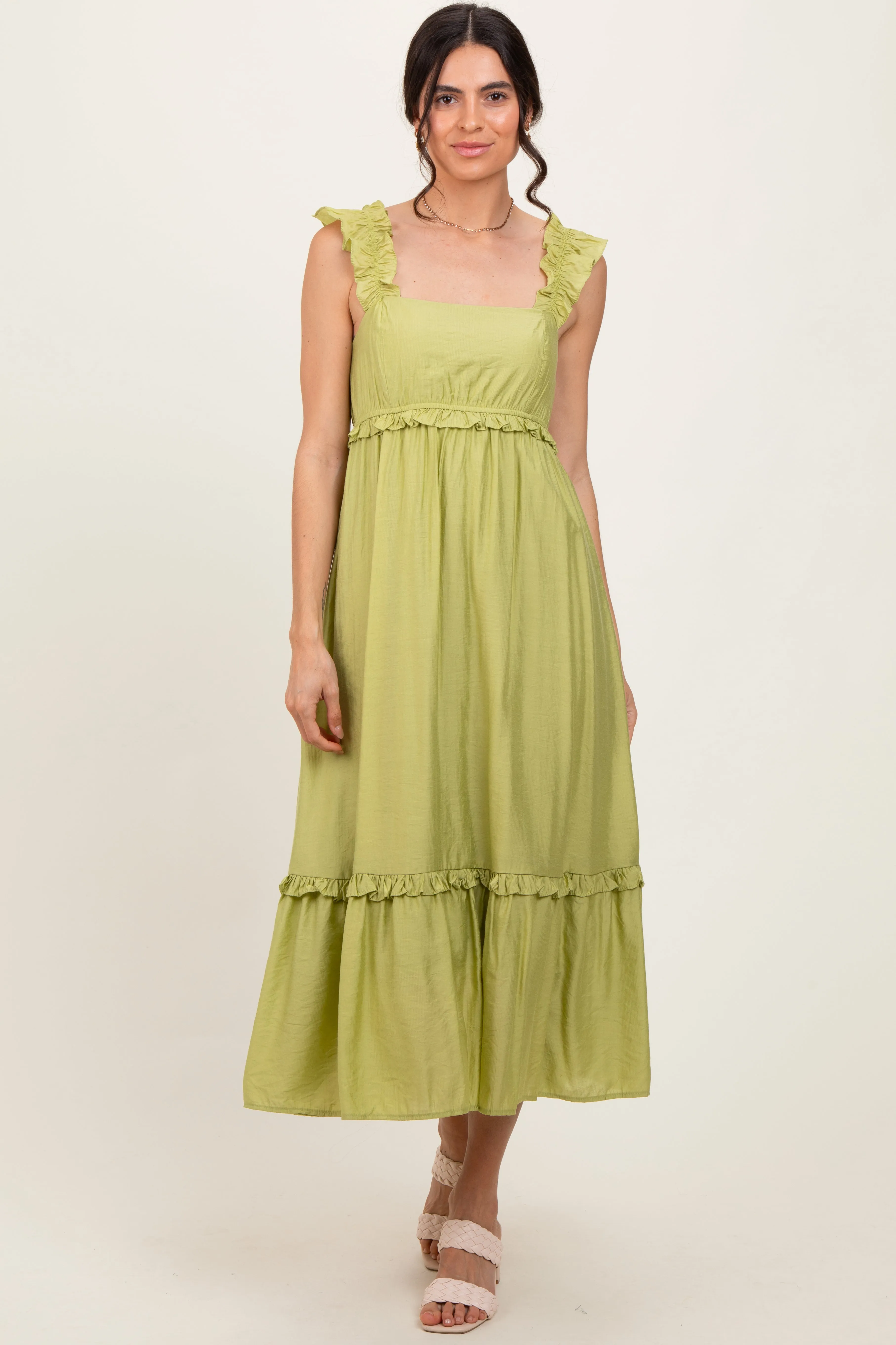 Lime Ruffle Strap Square Neck Maternity Midi Dress sold by Pinkblush product image thumbnail 5