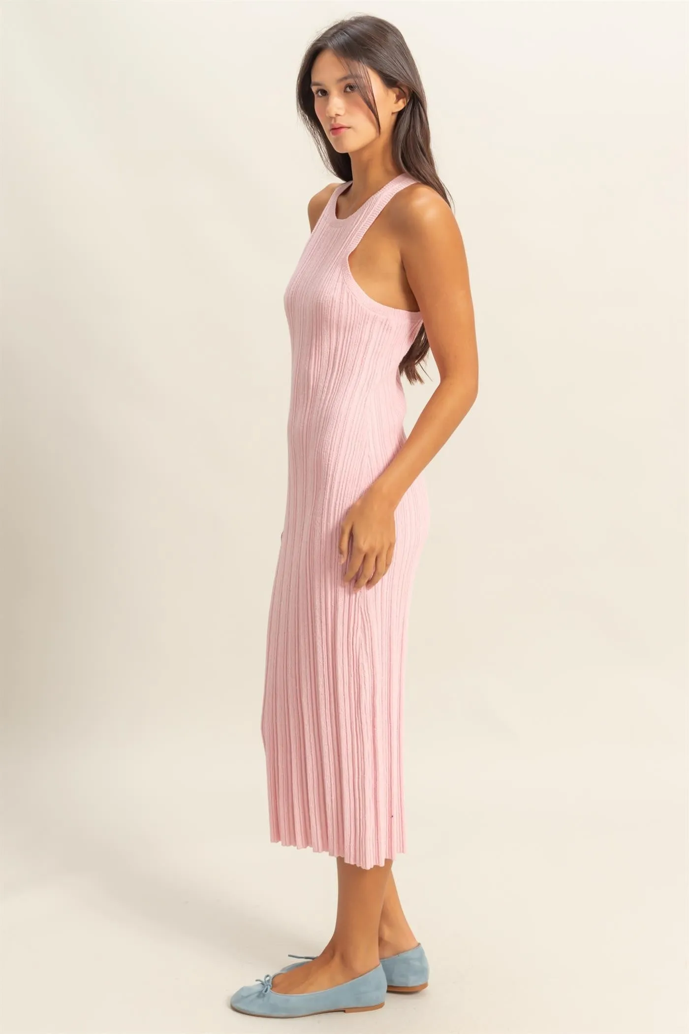 Light Pink Round Neck Bodycon Ribbed Knit Midi Dress sold by Pinkblush product image thumbnail 3