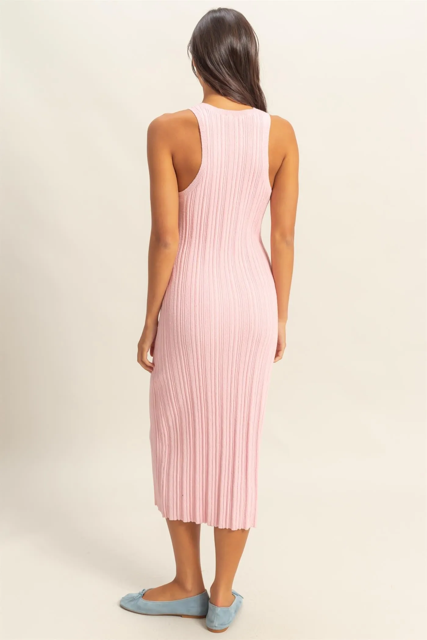 Light Pink Round Neck Bodycon Ribbed Knit Midi Dress sold by Pinkblush product image thumbnail 4