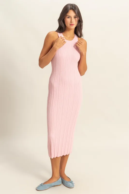 Light Pink Round Neck Bodycon Ribbed Knit Midi Dress sold by Pinkblush