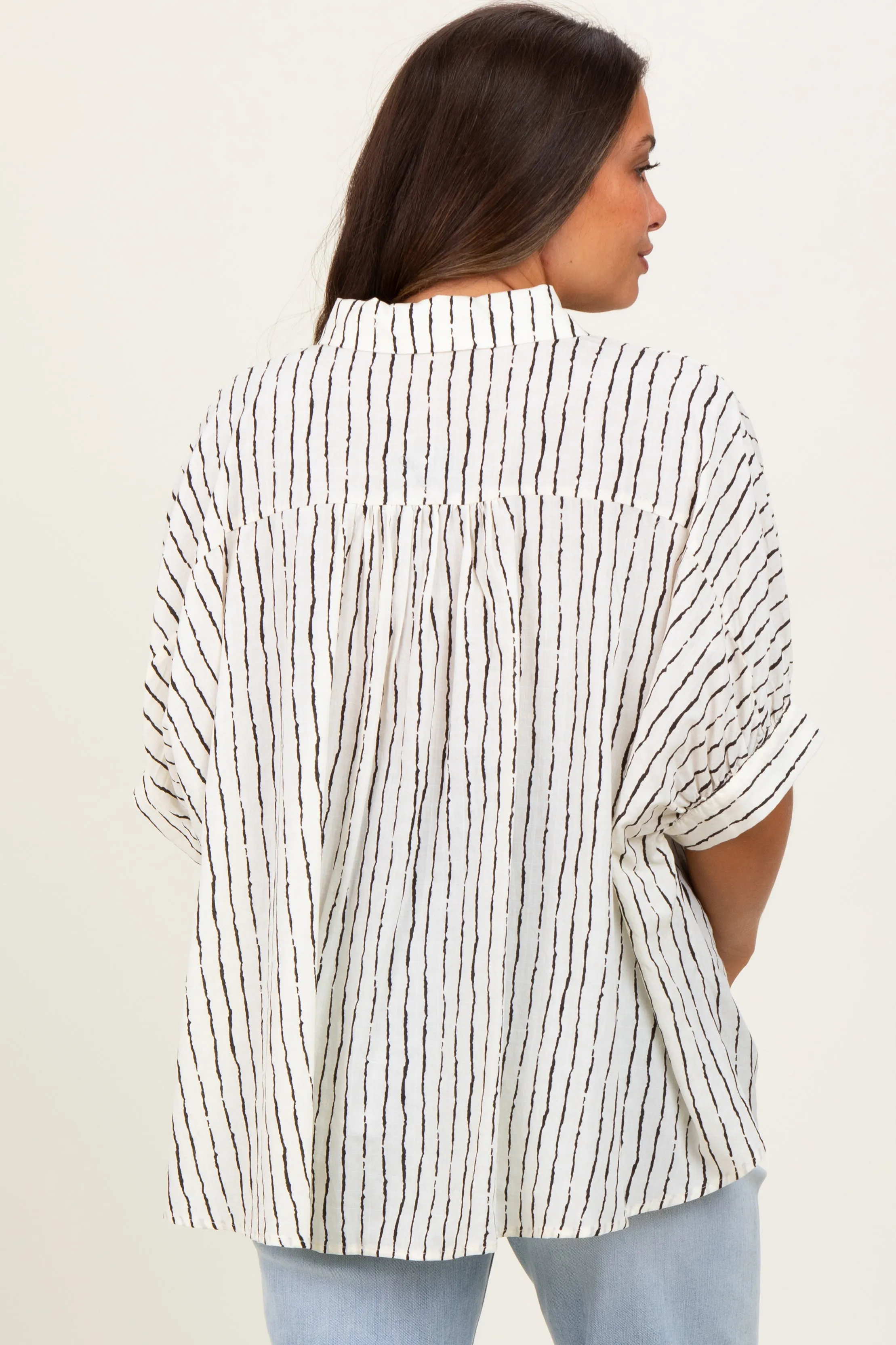 Ivory Striped Drop Shoulder Button Down Maternity Blouse sold by Pinkblush product image thumbnail 3