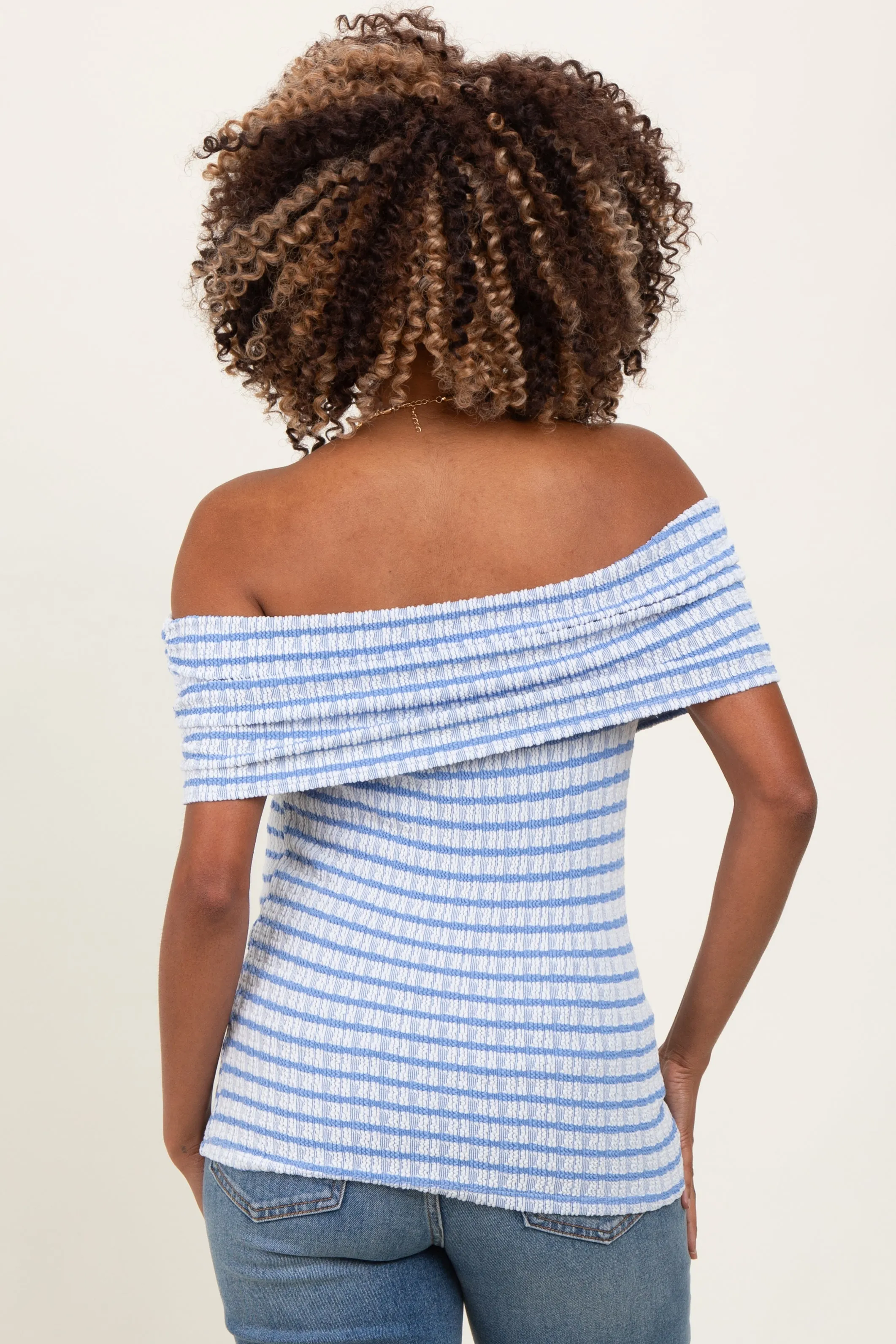 Blue Off The Shoulder Striped Maternity Top sold by Pinkblush product image thumbnail 3