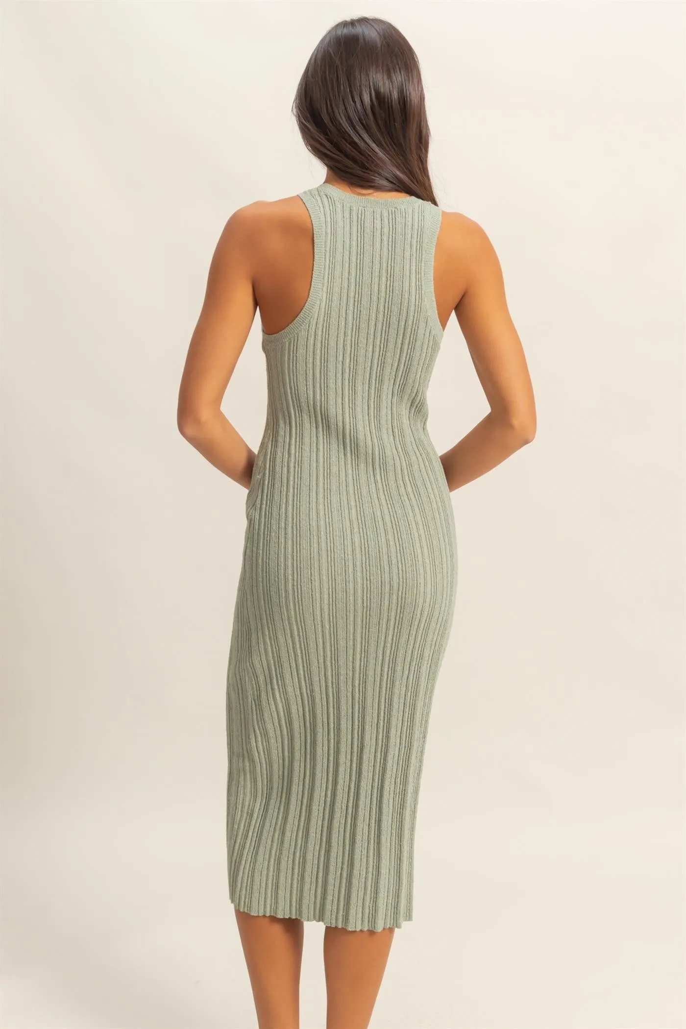 Sage Round Neck Bodycon Ribbed Knit Midi Dress sold by Pinkblush product image thumbnail 4