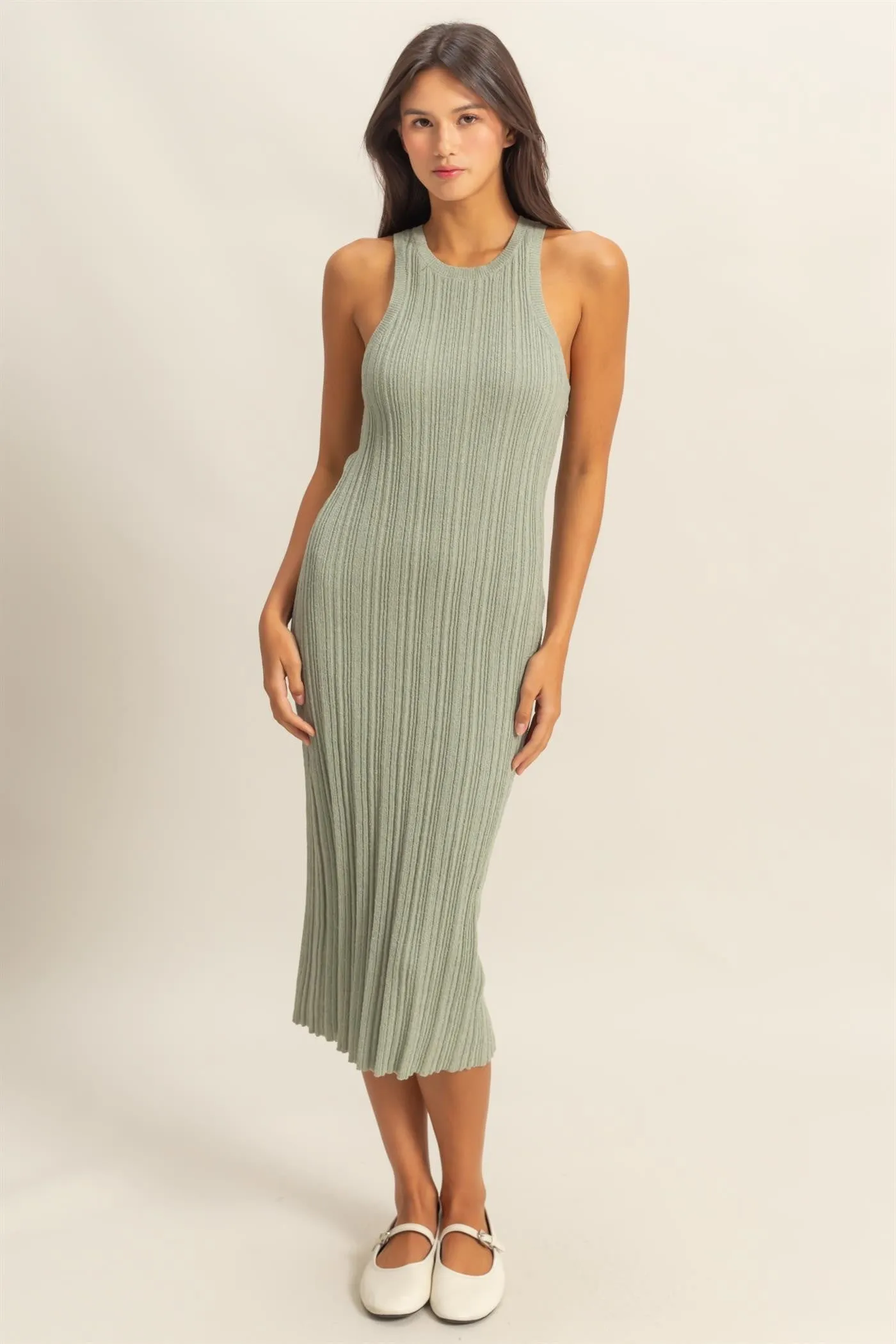 Sage Round Neck Bodycon Ribbed Knit Midi Dress sold by Pinkblush product image thumbnail 2