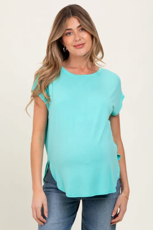 Turquoise Dolman Sleeve Round Neck Maternity Top sold by Pinkblush