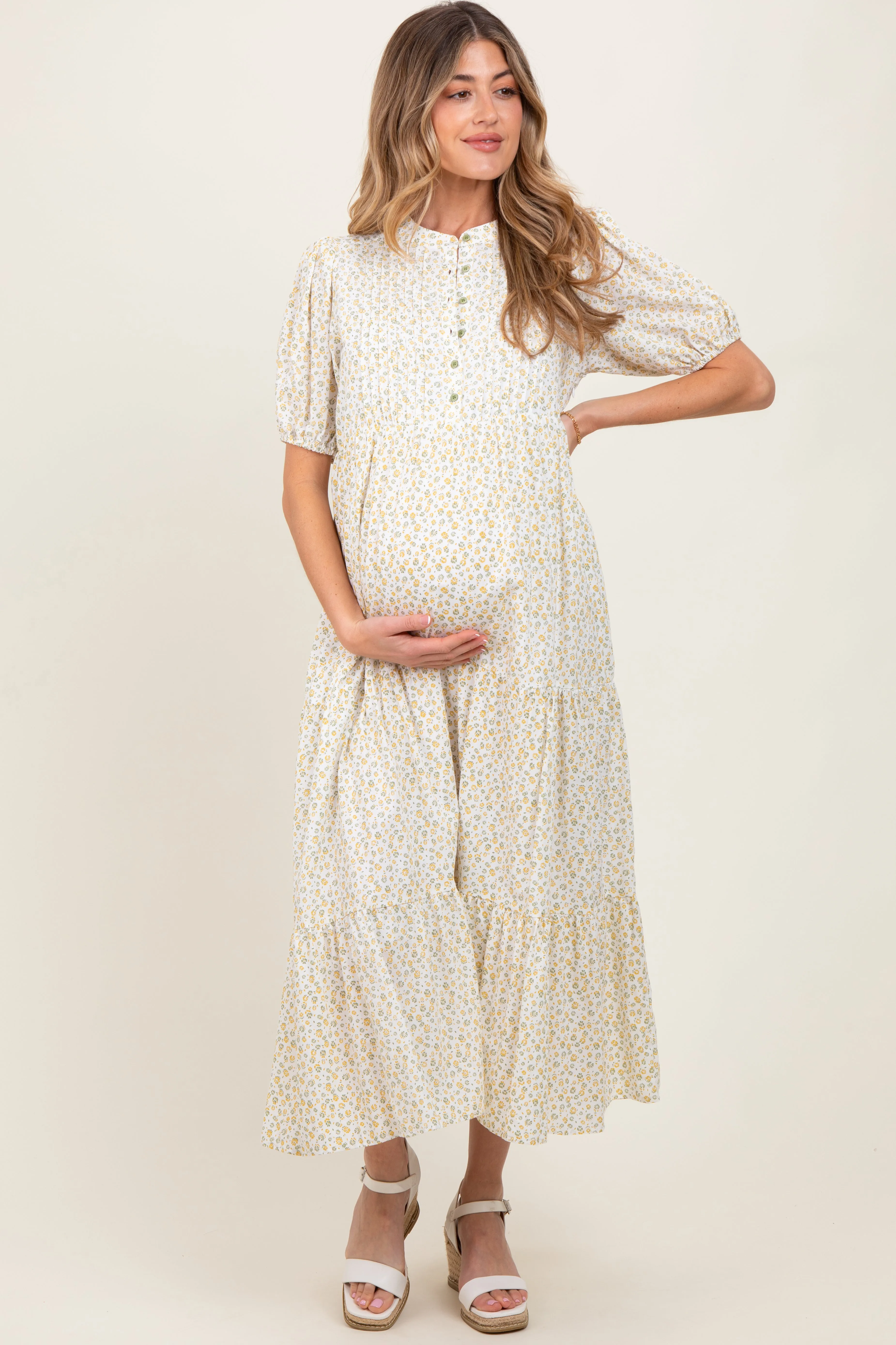 Green Iris Floral Button Maternity Maxi Dress sold by Pinkblush product image thumbnail 2