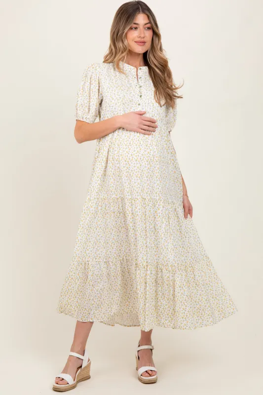 Green Iris Floral Button Maternity Maxi Dress sold by Pinkblush