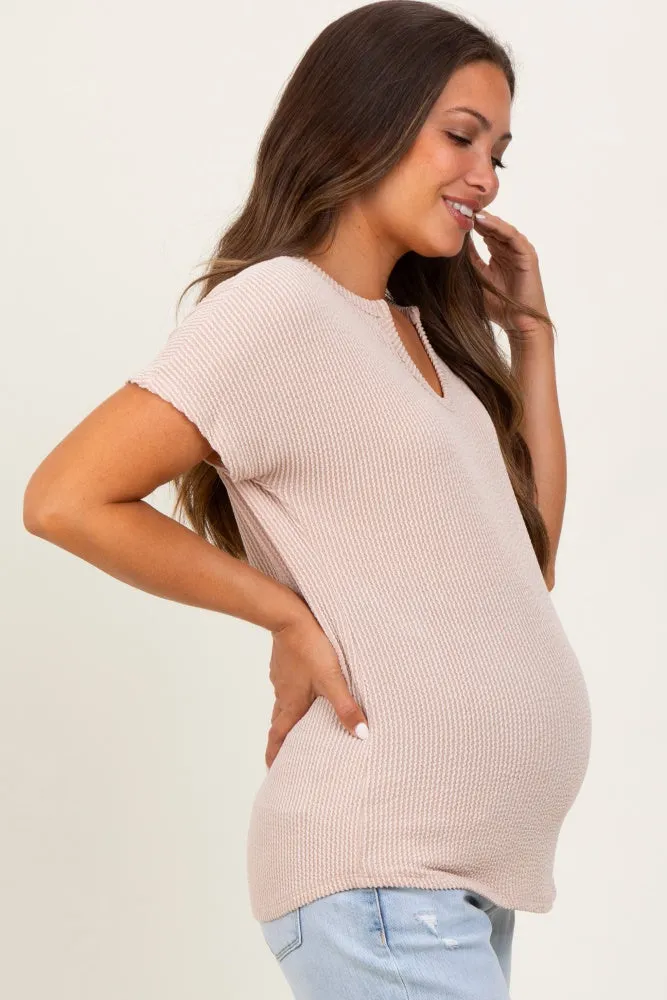 Beige Ribbed Notched Neckline Maternity Top sold by Pinkblush product image thumbnail 3