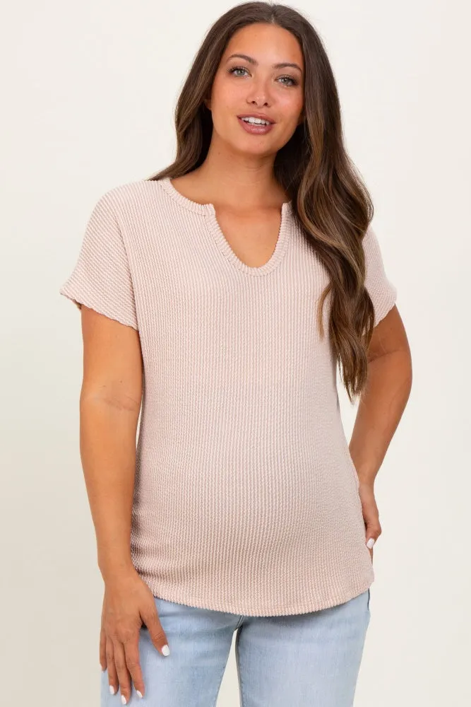 Beige Ribbed Notched Neckline Maternity Top sold by Pinkblush product image thumbnail 2