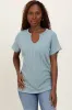 Mint Green Ribbed Notched Neckline Maternity Top sold by Pinkblush