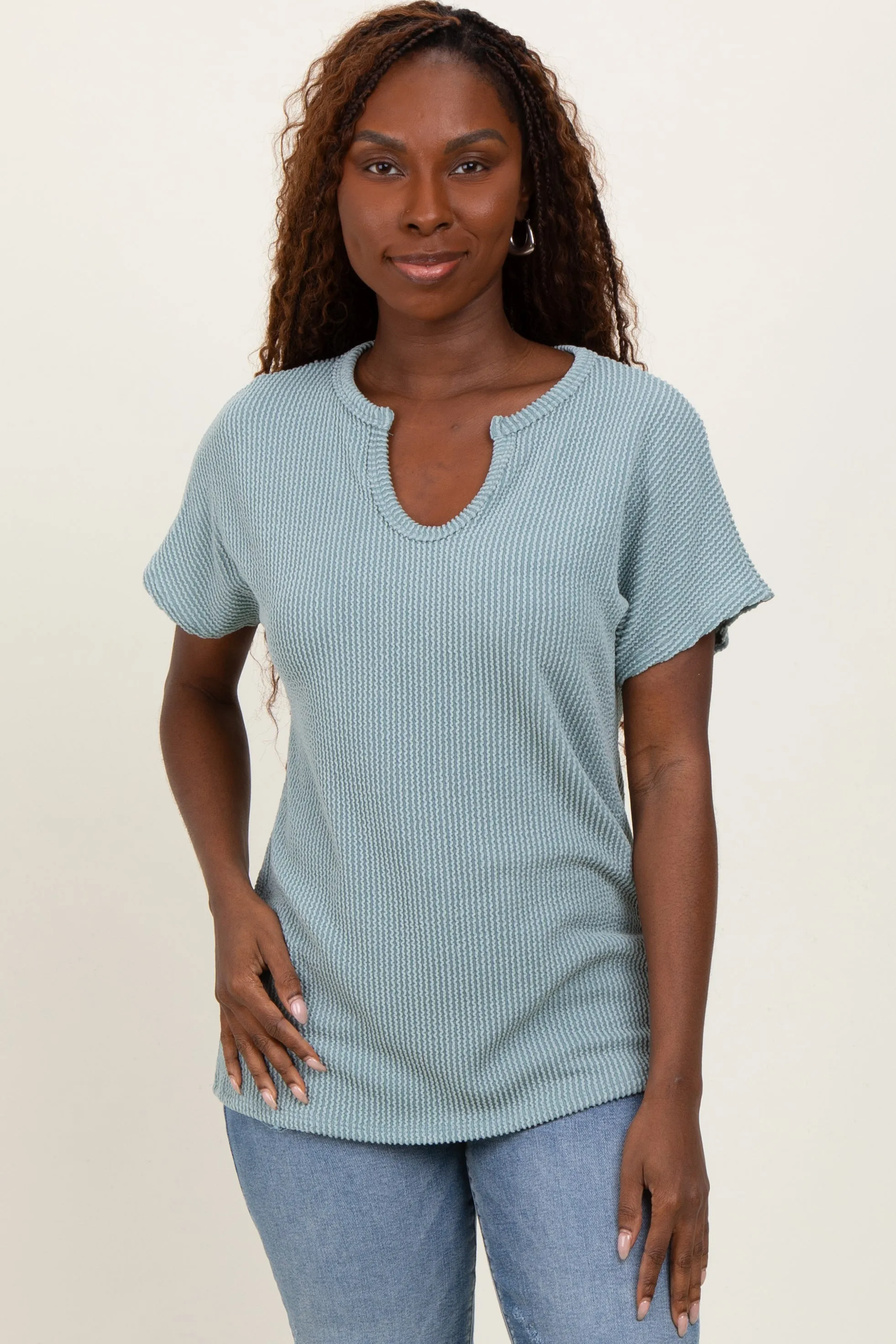 Mint Green Ribbed Notched Neckline Maternity Top sold by Pinkblush product image thumbnail 4