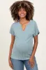 Mint Green Ribbed Notched Neckline Maternity Top sold by Pinkblush