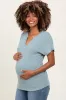 Mint Green Ribbed Notched Neckline Maternity Top sold by Pinkblush
