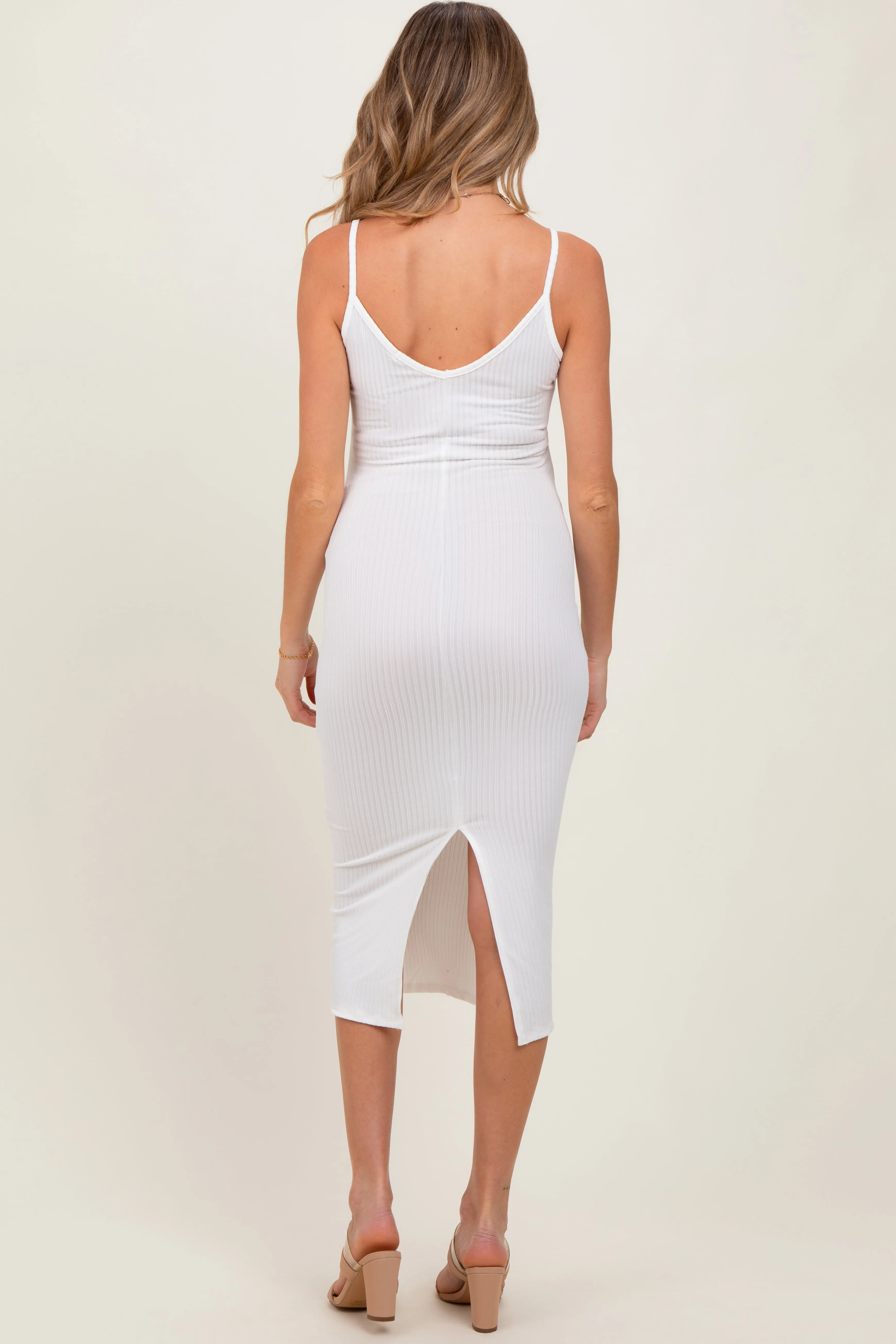 White Ribbed Cami Maternity Midi Dress sold by Pinkblush product image thumbnail 2
