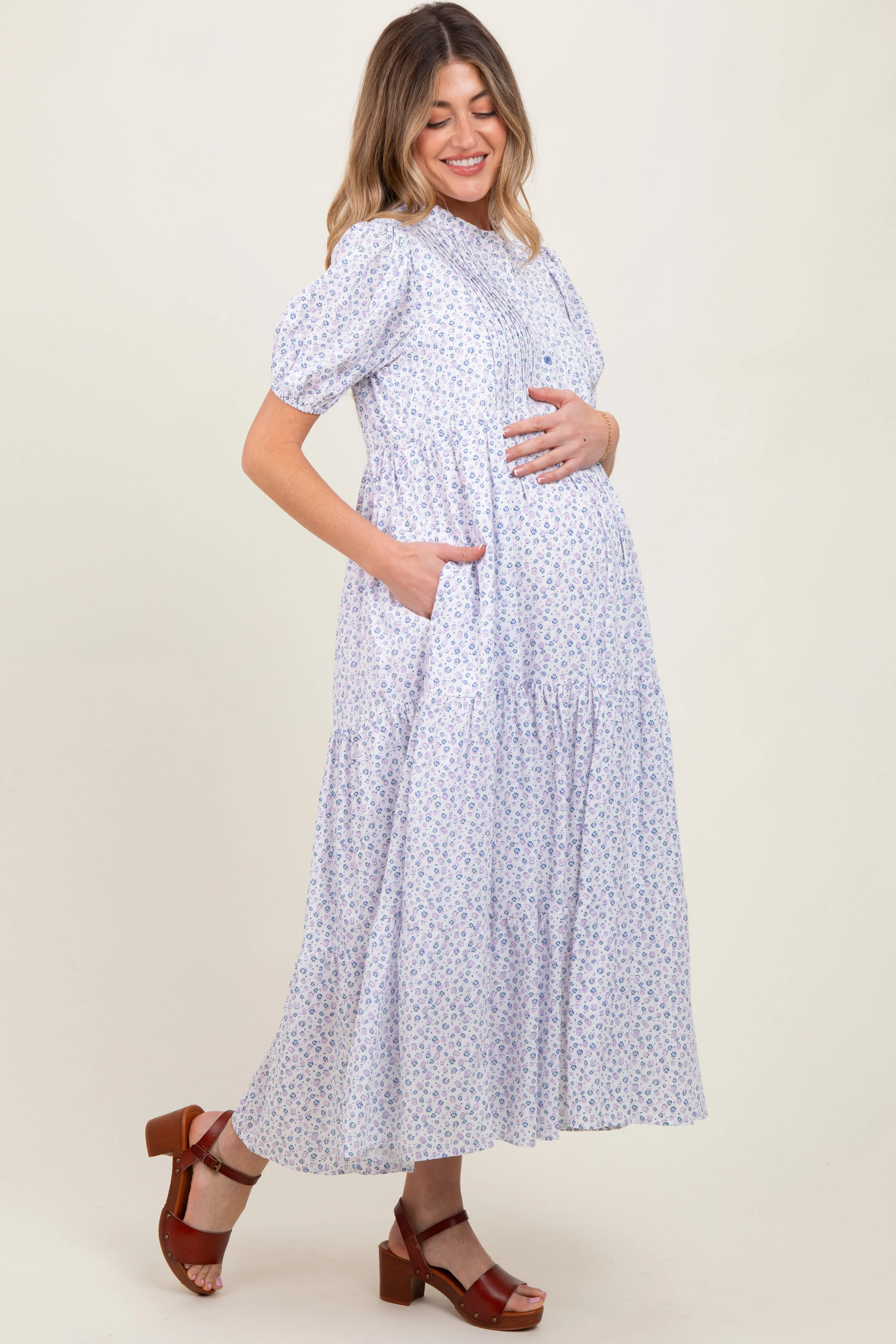 Blue Iris Floral Button Maternity Maxi Dress sold by Pinkblush product image thumbnail 2