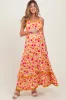 Peach Floral Contrast Wavy Trim Maternity Maxi Dress sold by Pinkblush