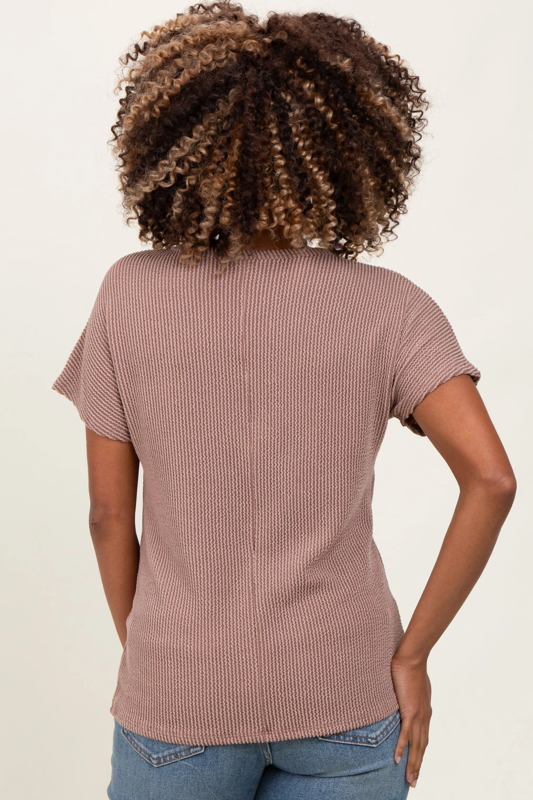 Mocha Ribbed Notched Neckline Maternity Top sold by Pinkblush product image thumbnail 3