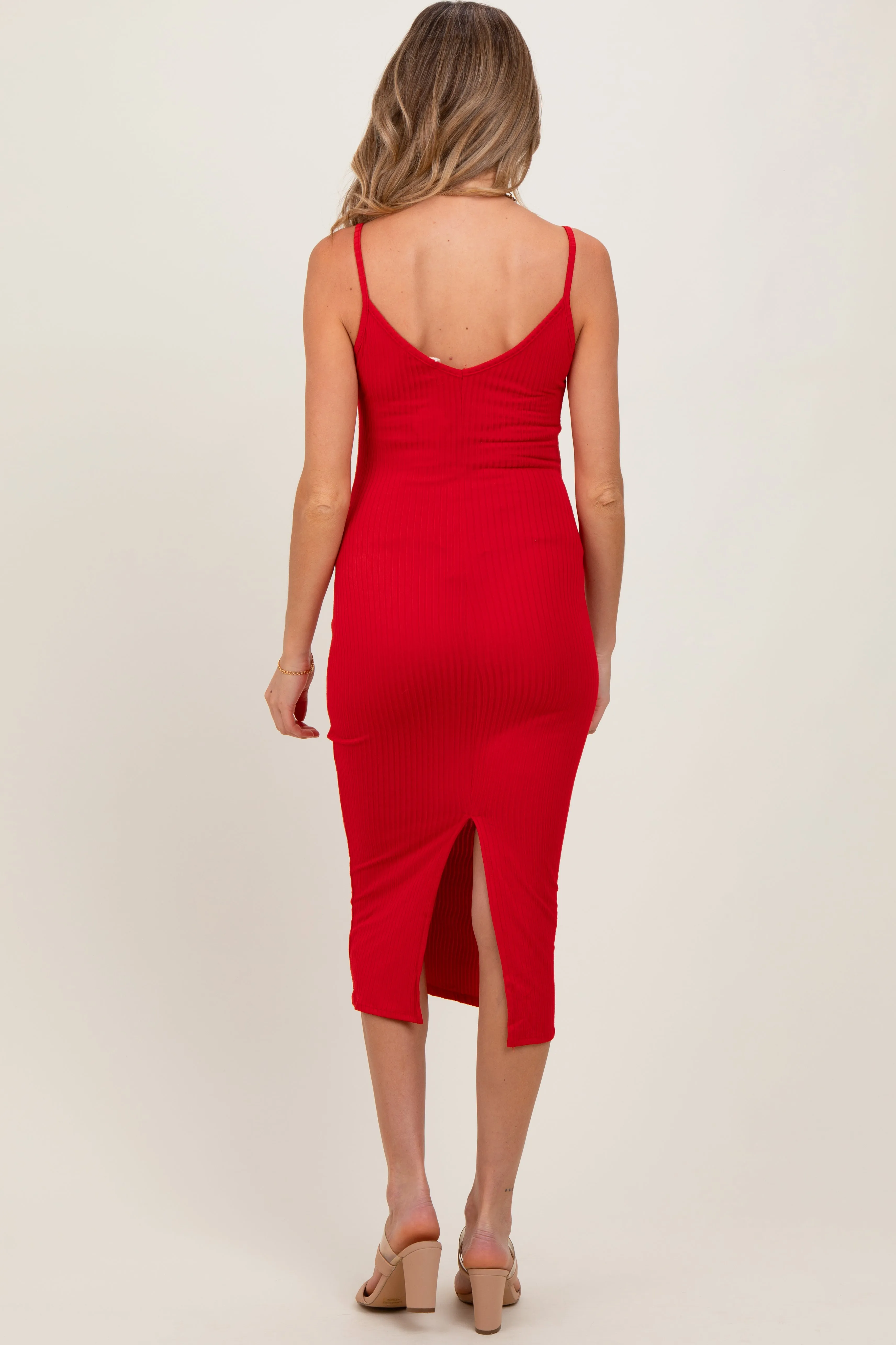 Red Ribbed Cami Maternity Midi Dress sold by Pinkblush product image thumbnail 3