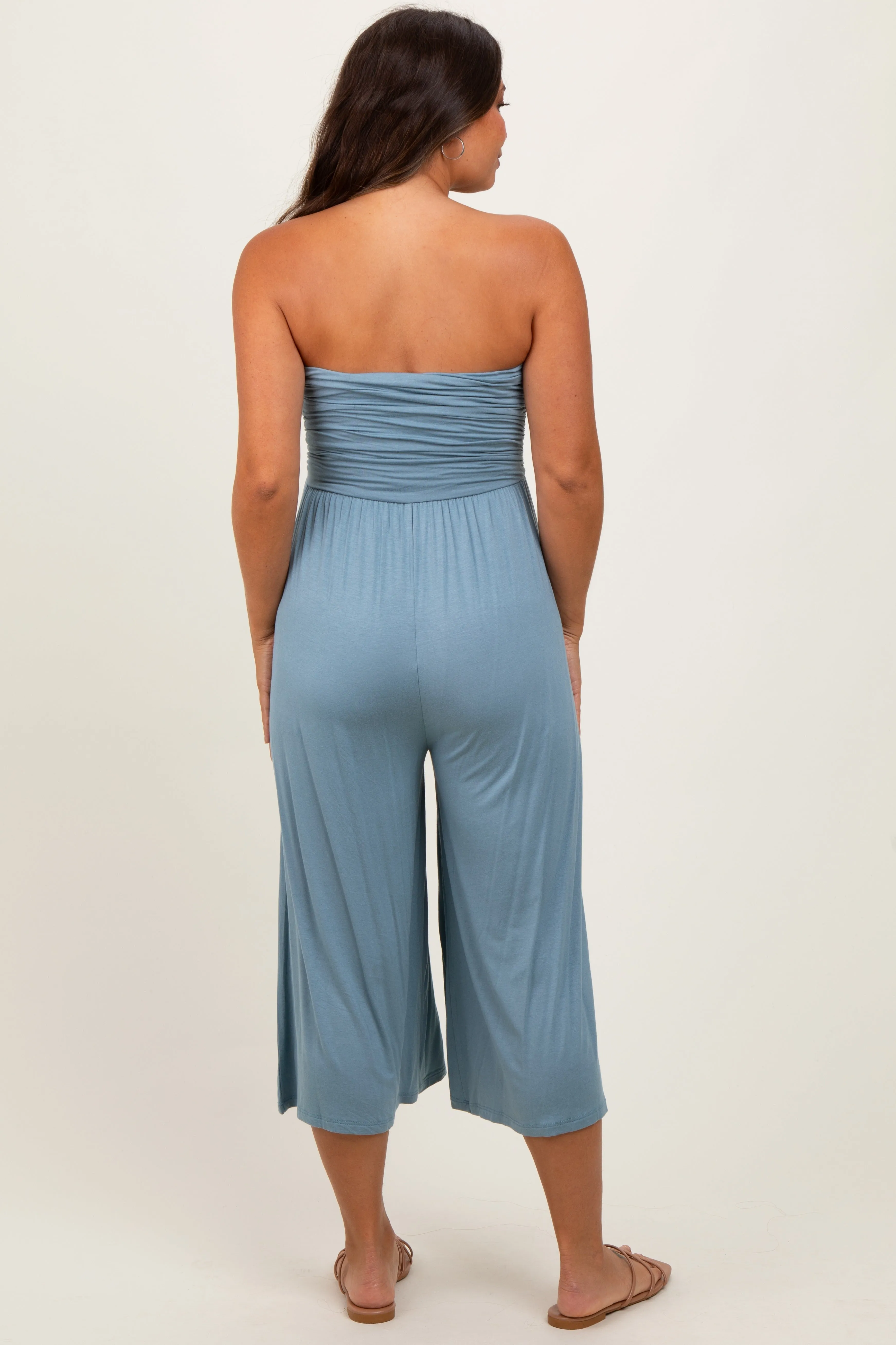 Light Blue Double Layered Strapless Tube Top Maternity Jumpsuit sold by Pinkblush product image thumbnail 4