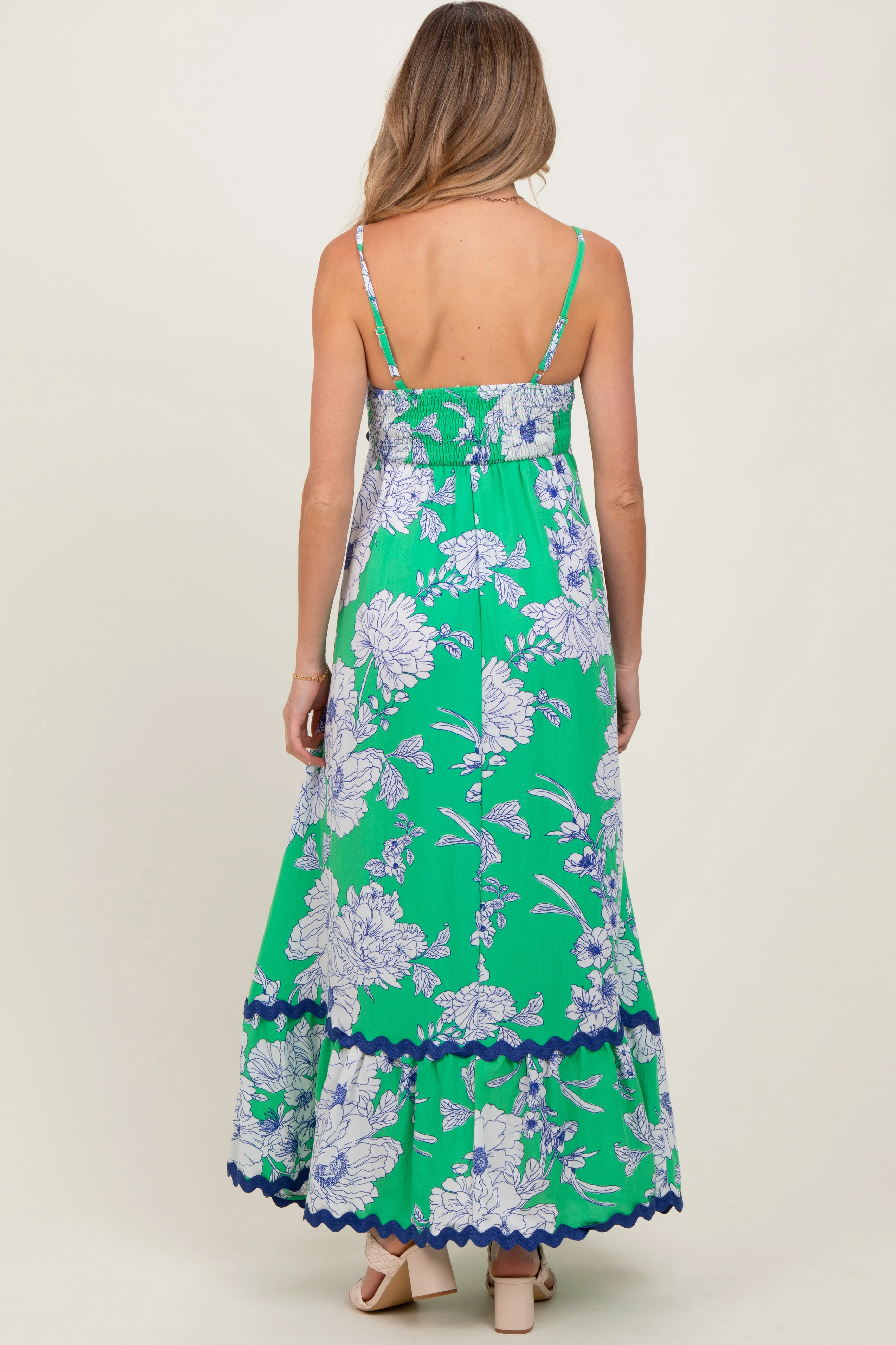 Mint Green Floral Wavy Trim Maternity Maxi Dress sold by Pinkblush product image thumbnail 3