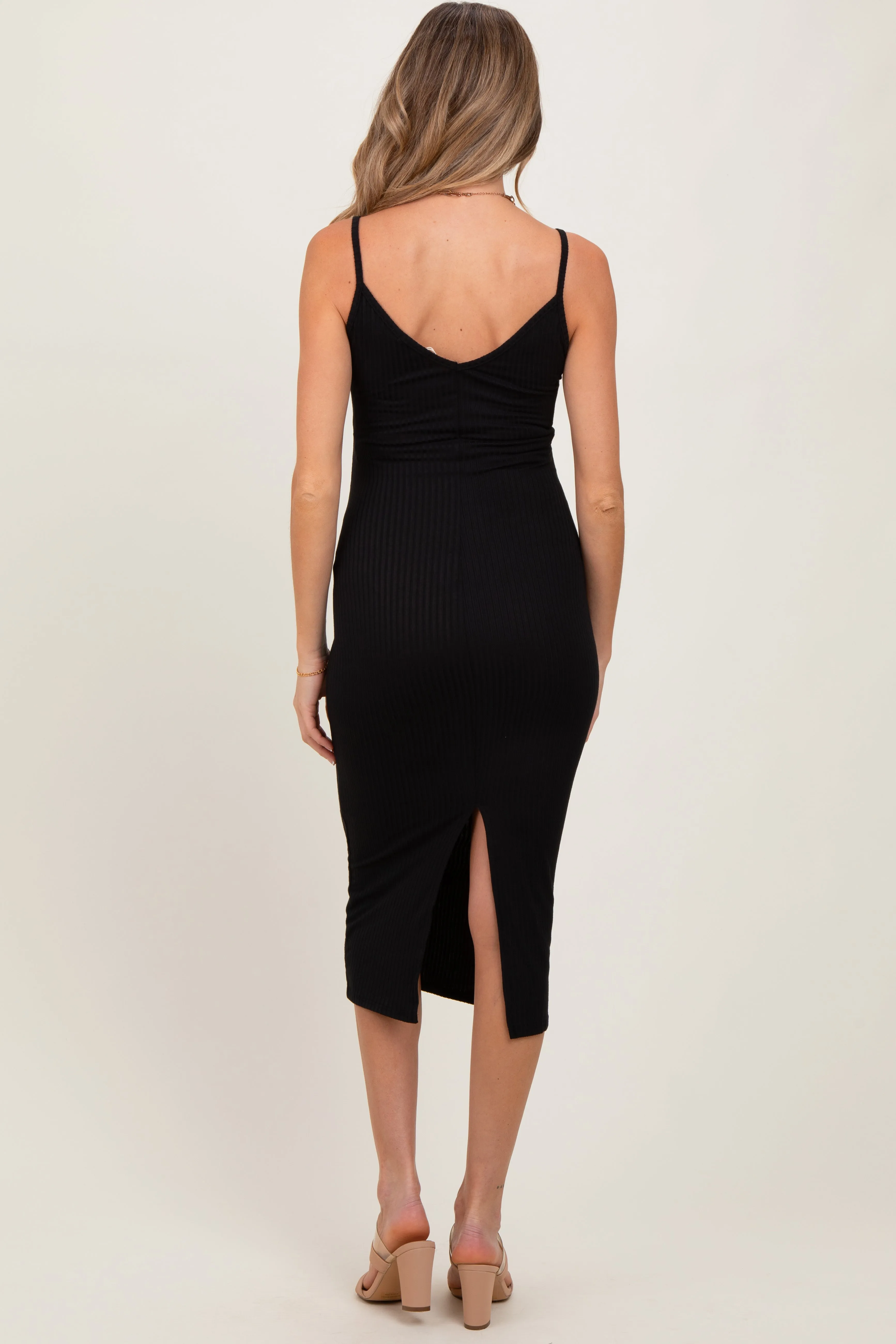 Black Ribbed Cami Maternity Midi Dress sold by Pinkblush product image thumbnail 3