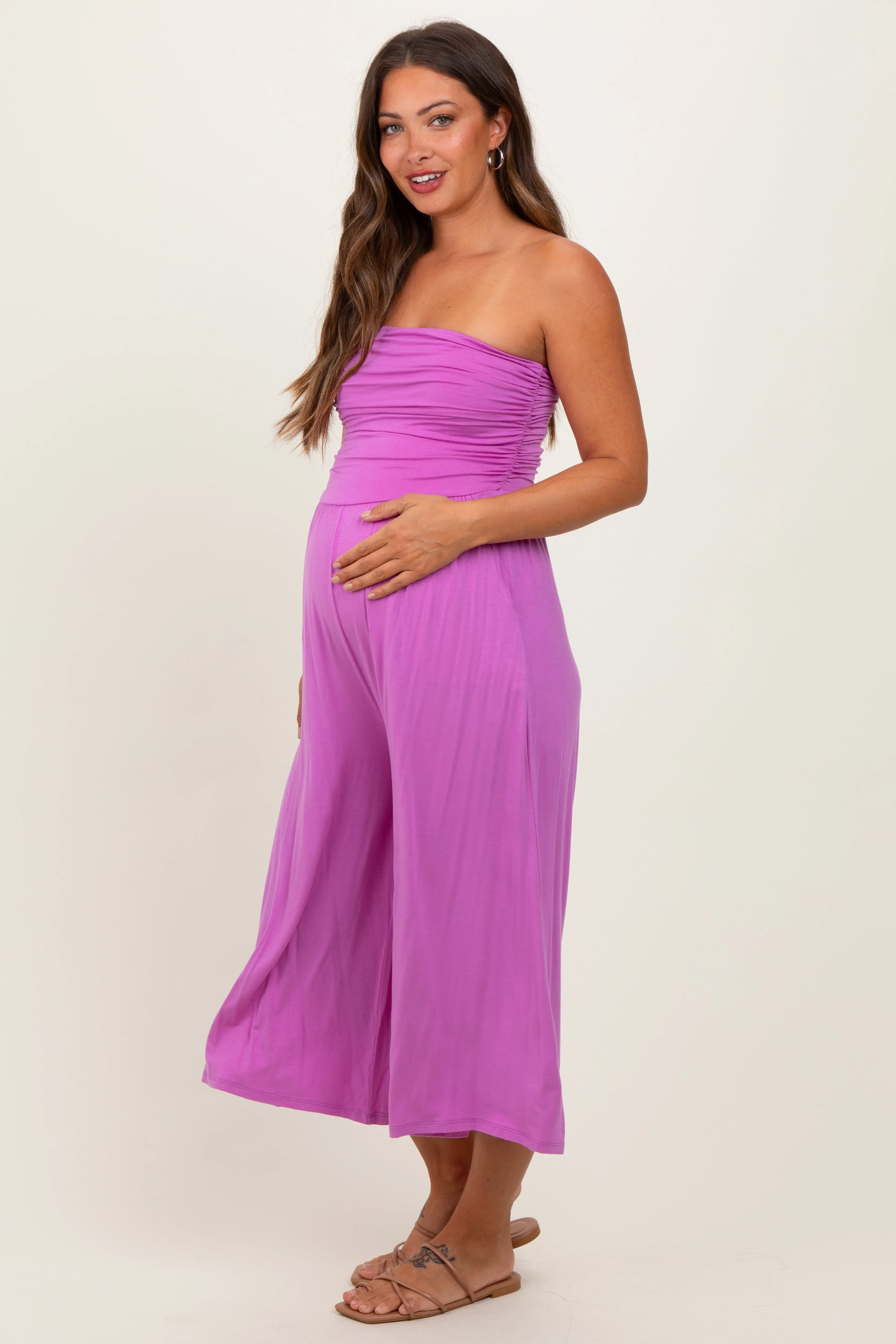 Lavender Double Layered Strapless Tube Top Maternity Jumpsuit sold by Pinkblush product image thumbnail 3