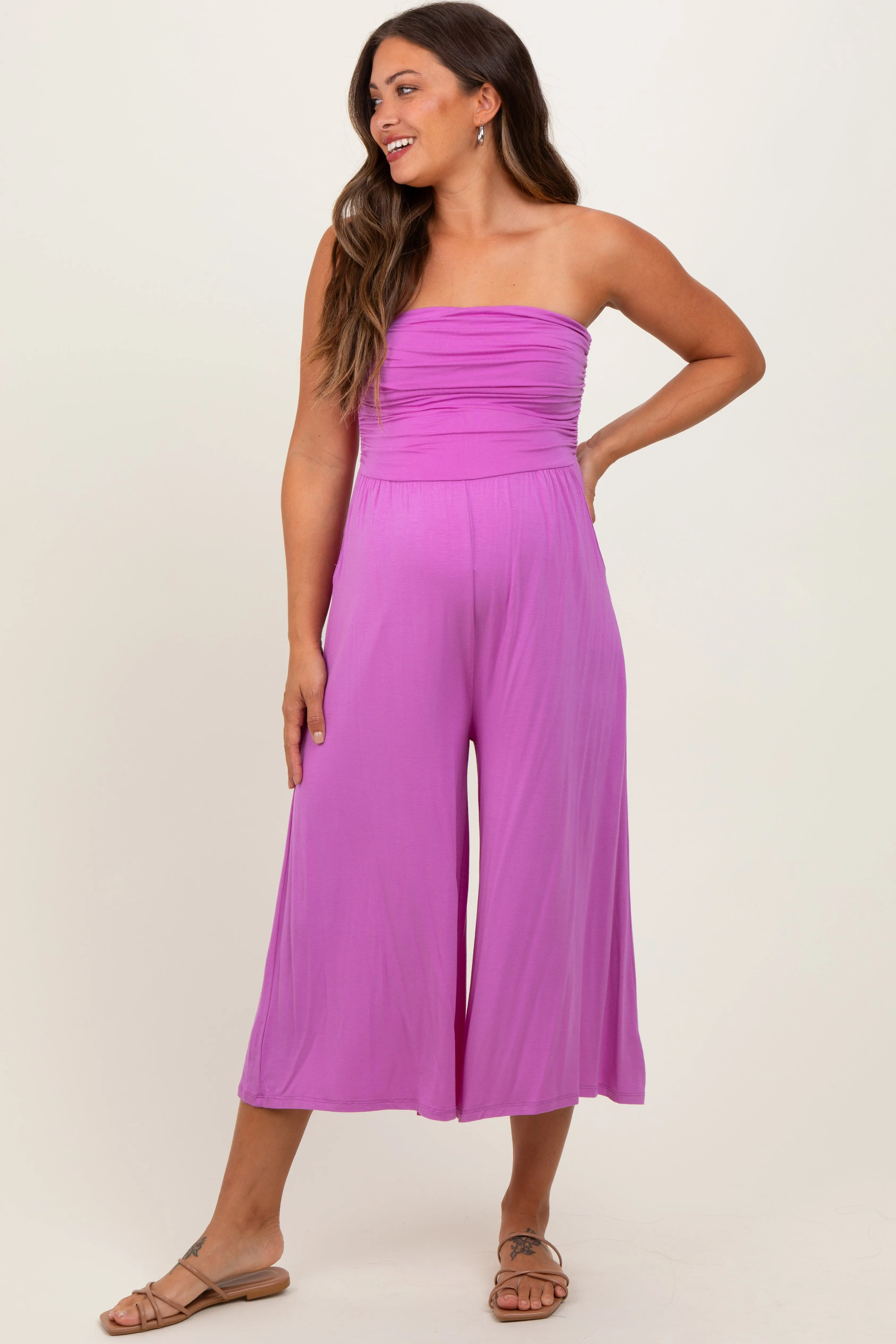 Lavender Double Layered Strapless Tube Top Maternity Jumpsuit sold by Pinkblush