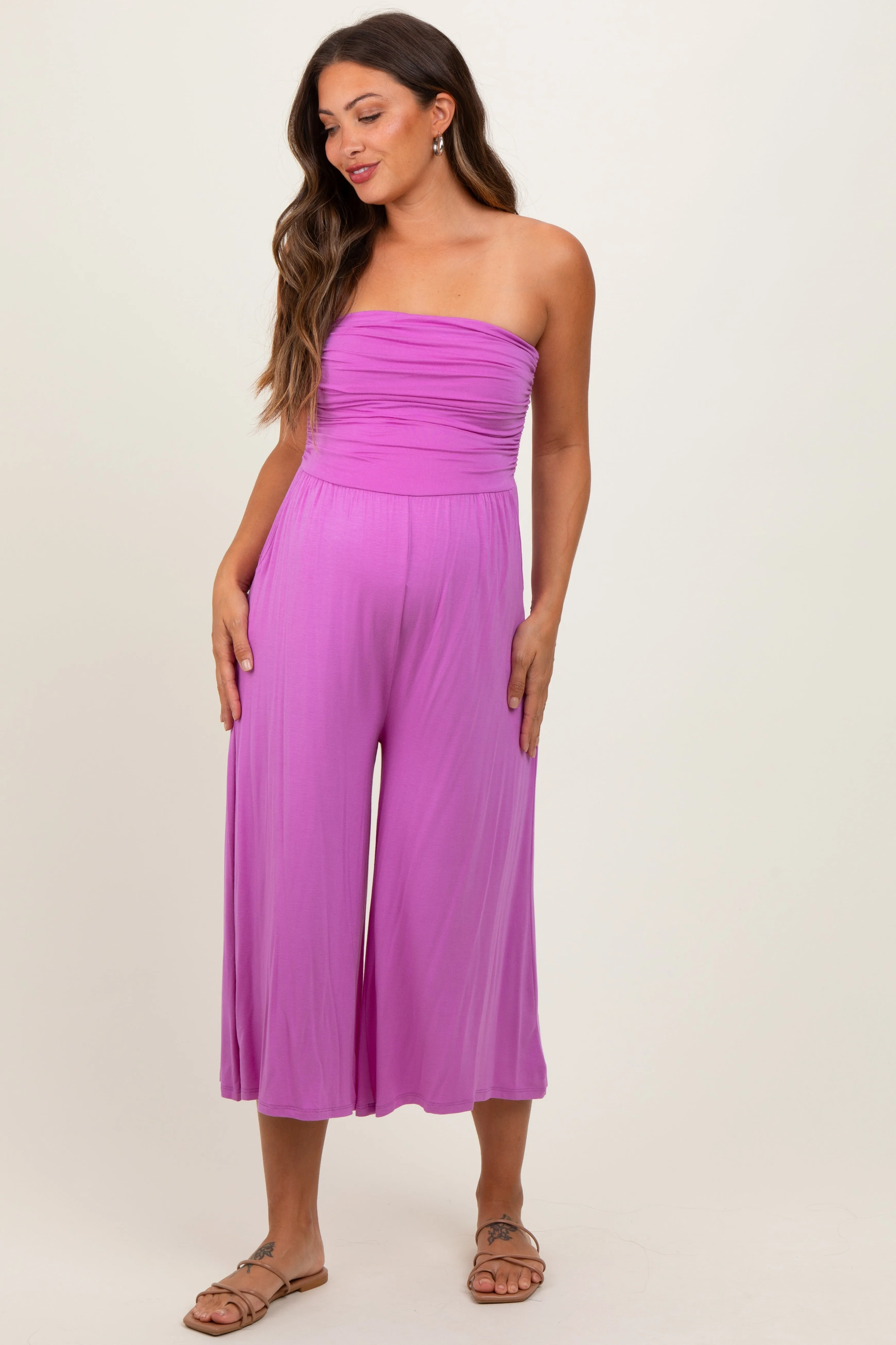 Lavender Double Layered Strapless Tube Top Maternity Jumpsuit sold by Pinkblush product image thumbnail 2