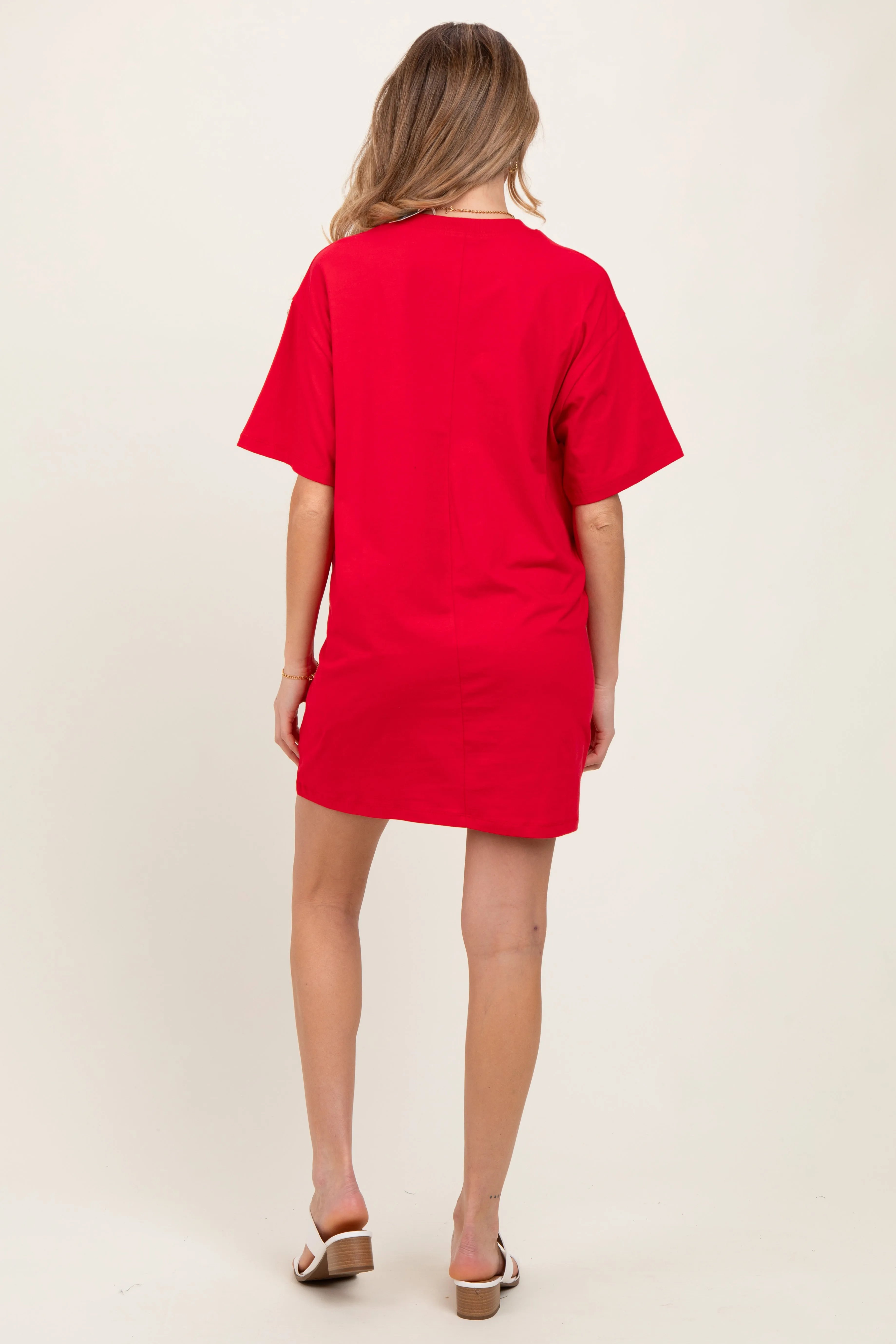 Red Crewneck Short Sleeve Maternity T-Shirt Dress sold by Pinkblush product image thumbnail 3