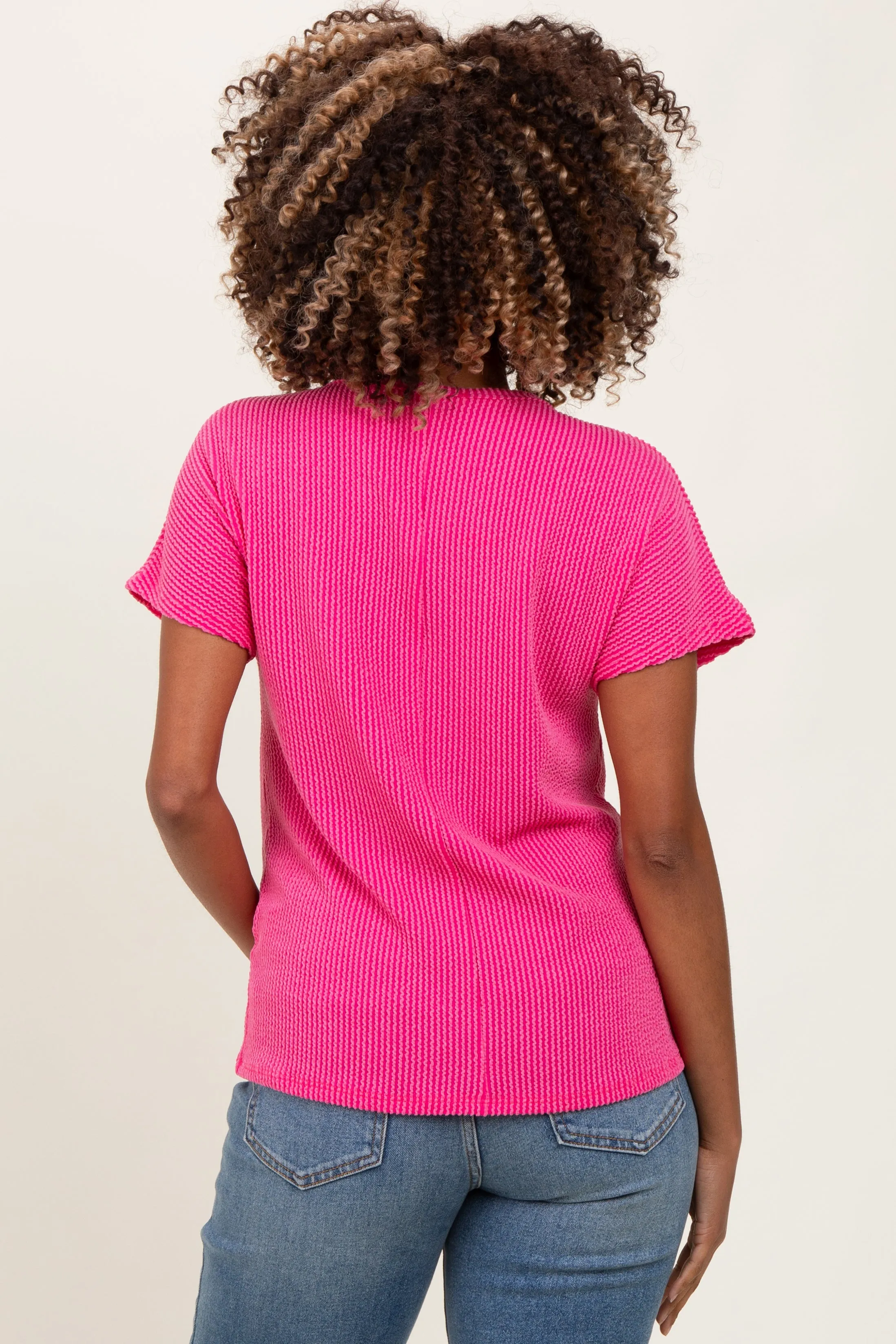 Fuchsia Ribbed Notched Neckline Maternity Top sold by Pinkblush product image thumbnail 2