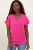 Fuchsia Ribbed Notched Neckline Maternity Top sold by Pinkblush
